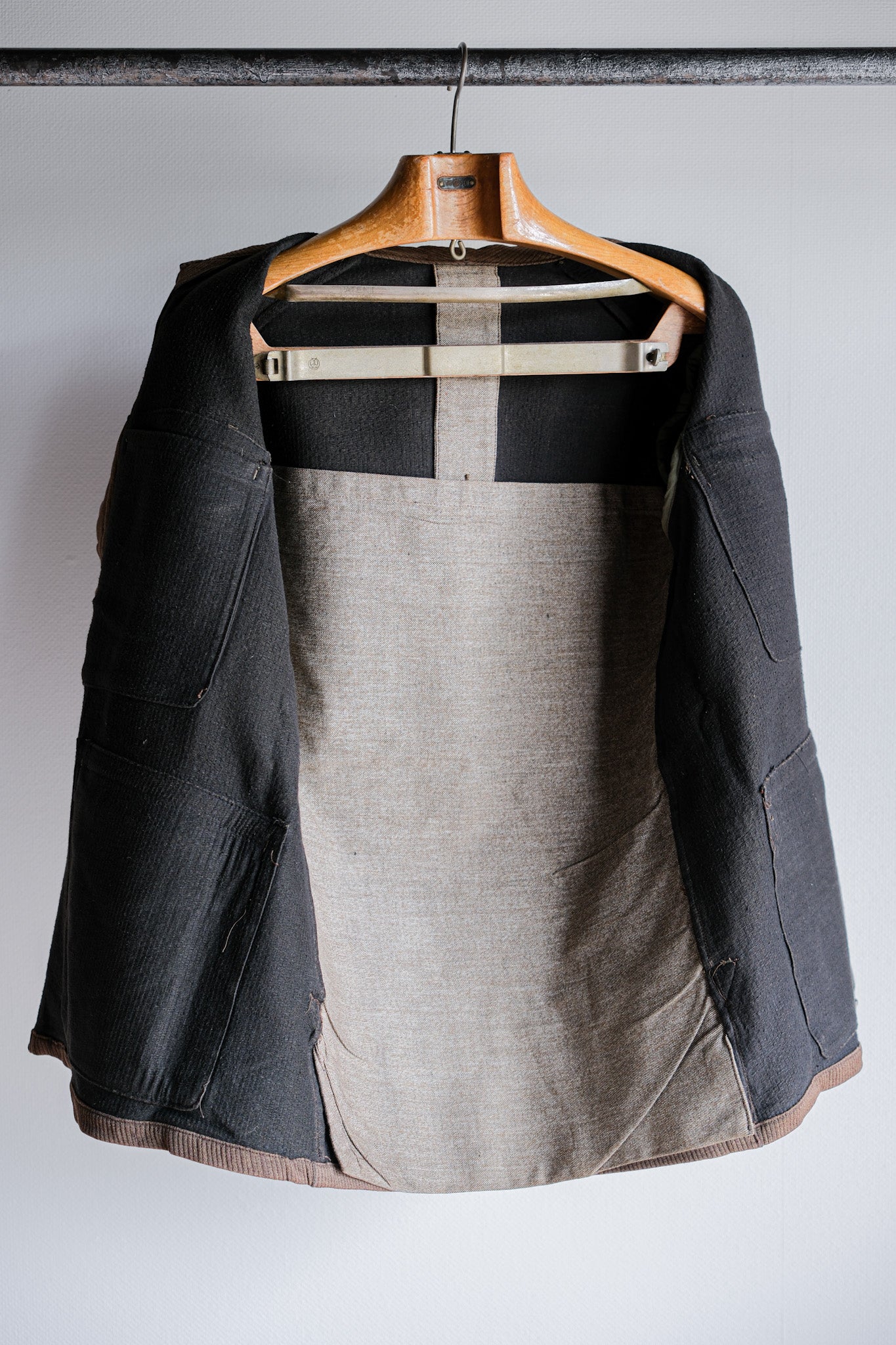 ［~30's］French Vintage Brown Cotton Pique Hunting Jacket With Chin Strap