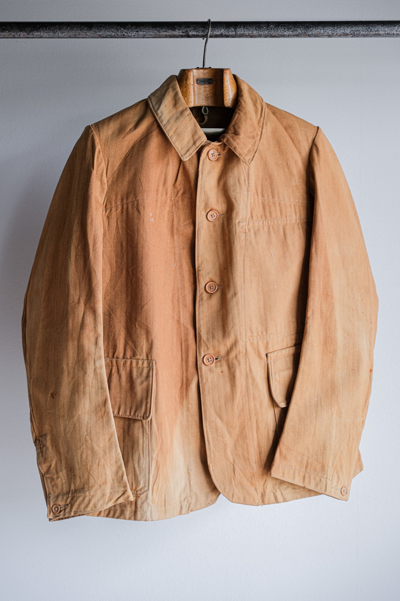 [~ 40's] French Vintage Brown HBT Cotton Work Jacket