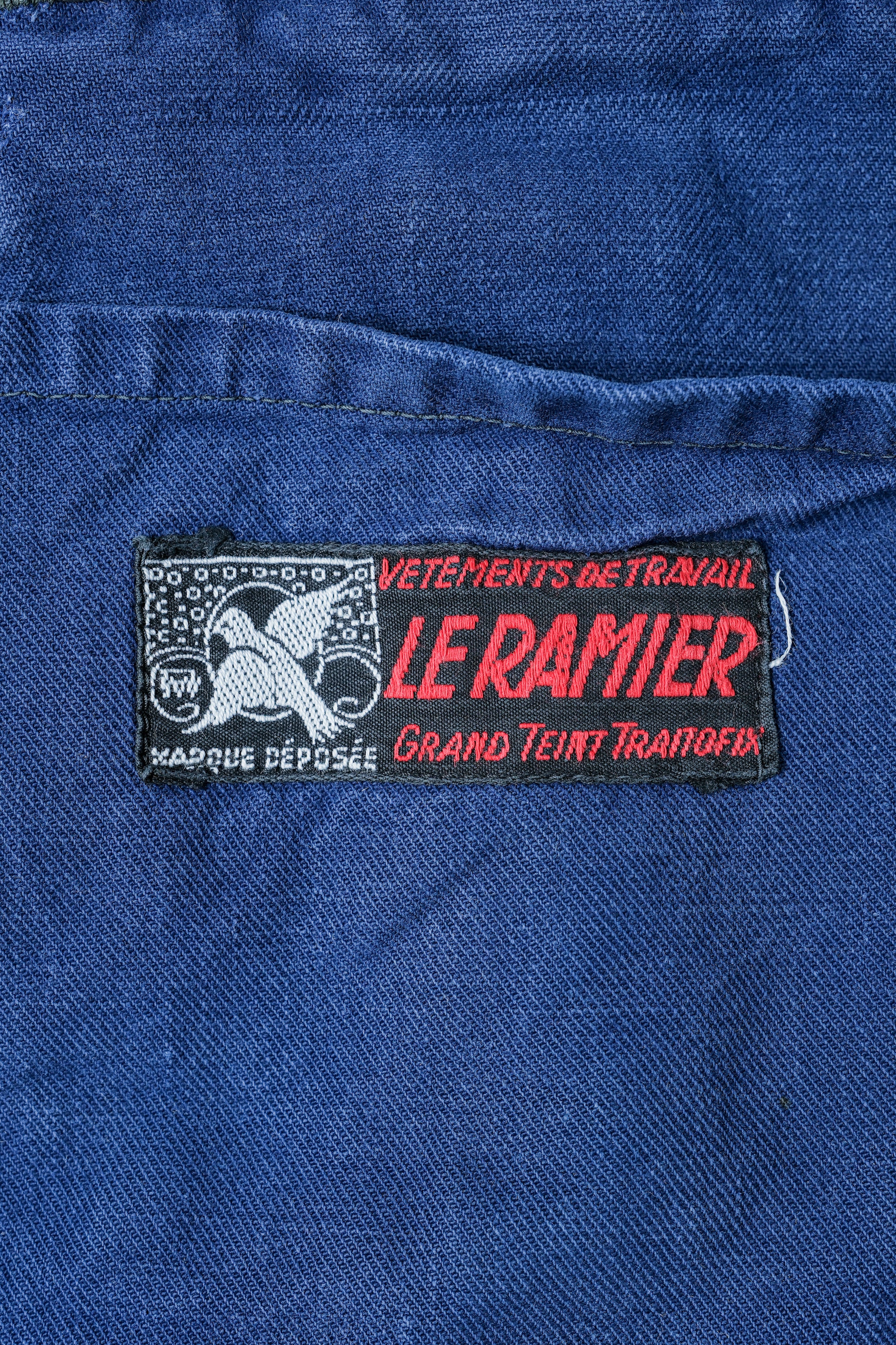 [~ 40's] French Vintage Blue Cotton Twill 4 POCHETS LAPEL Veste de travail