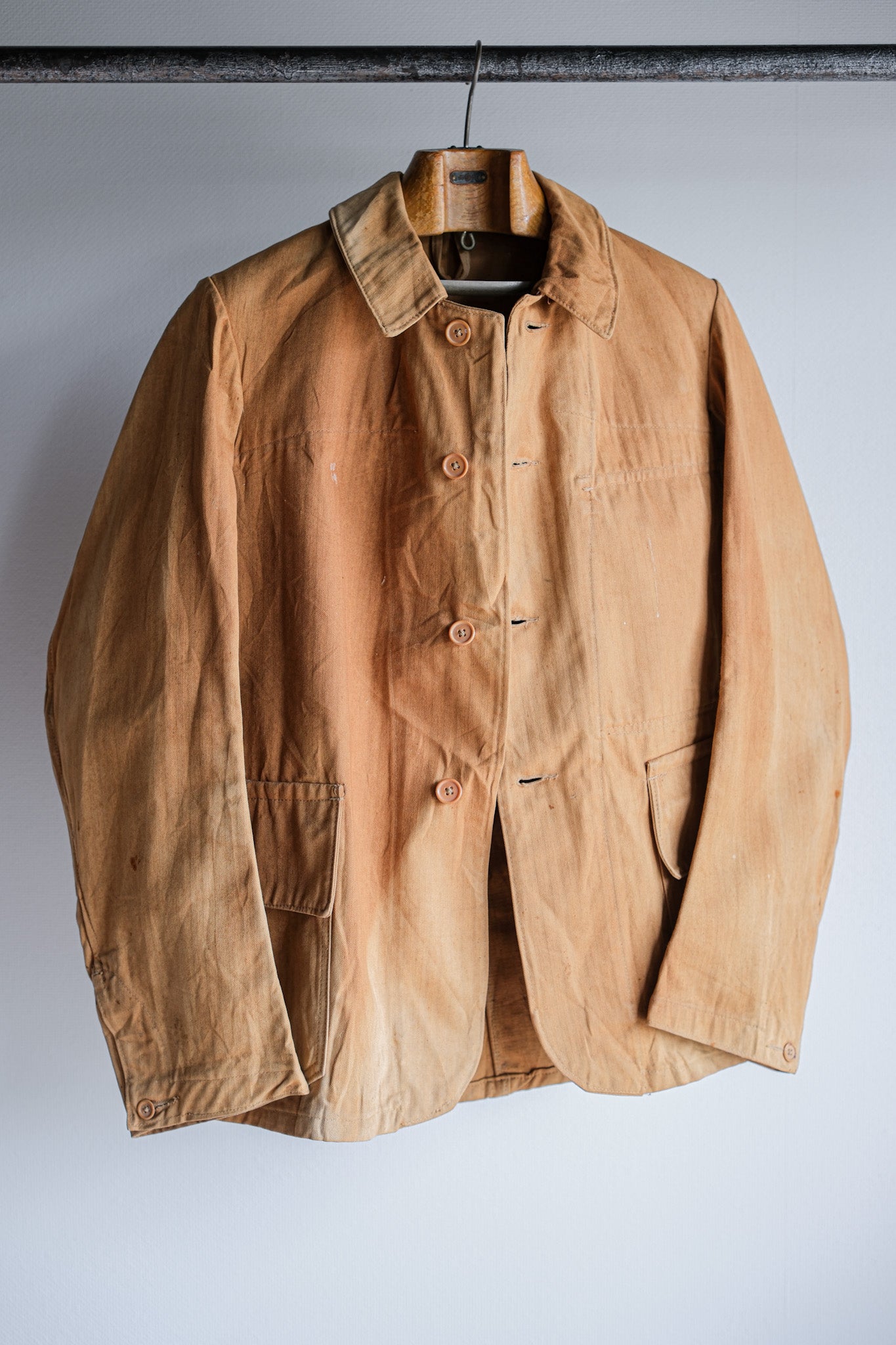 [~ 40's] French Vintage Brown HBT Cotton Work Jacket