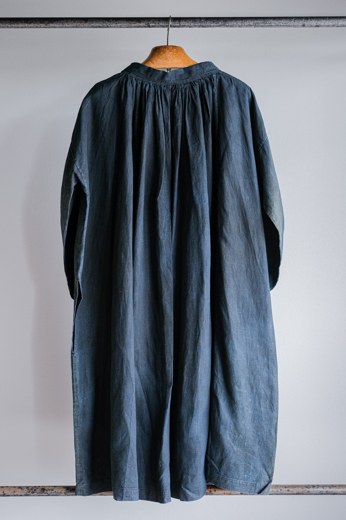 【Early 20th C】French Antique Indigo Linen Smock "Full Open Type" "Biaude"