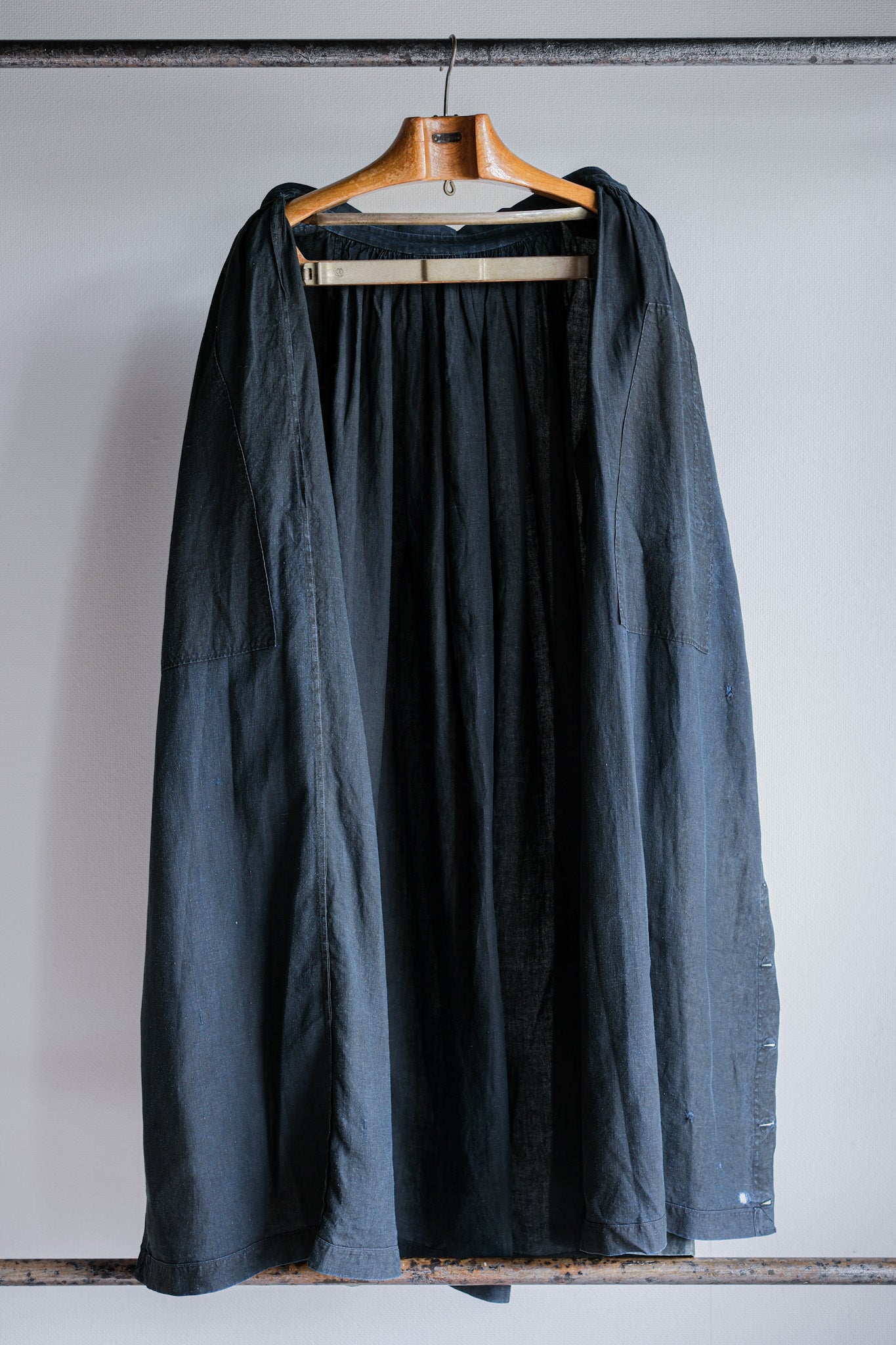 【Early 20th C】French Antique Indigo Linen Smock "Full Open Type" "Biaude"