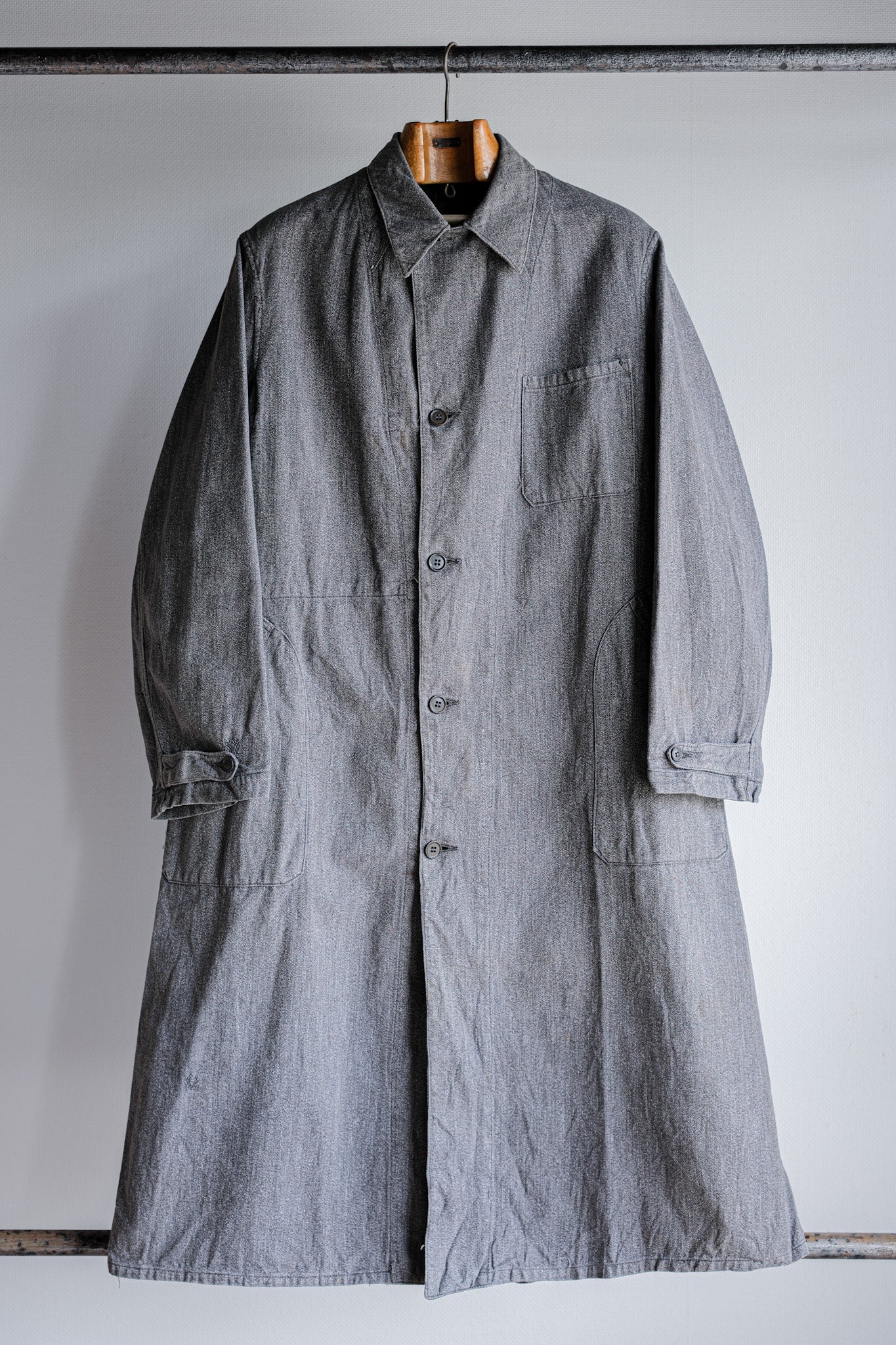 【~40's】French Vintage Salt & Pepper Cotton Twill Work Coat "Le Mont St. Michel"