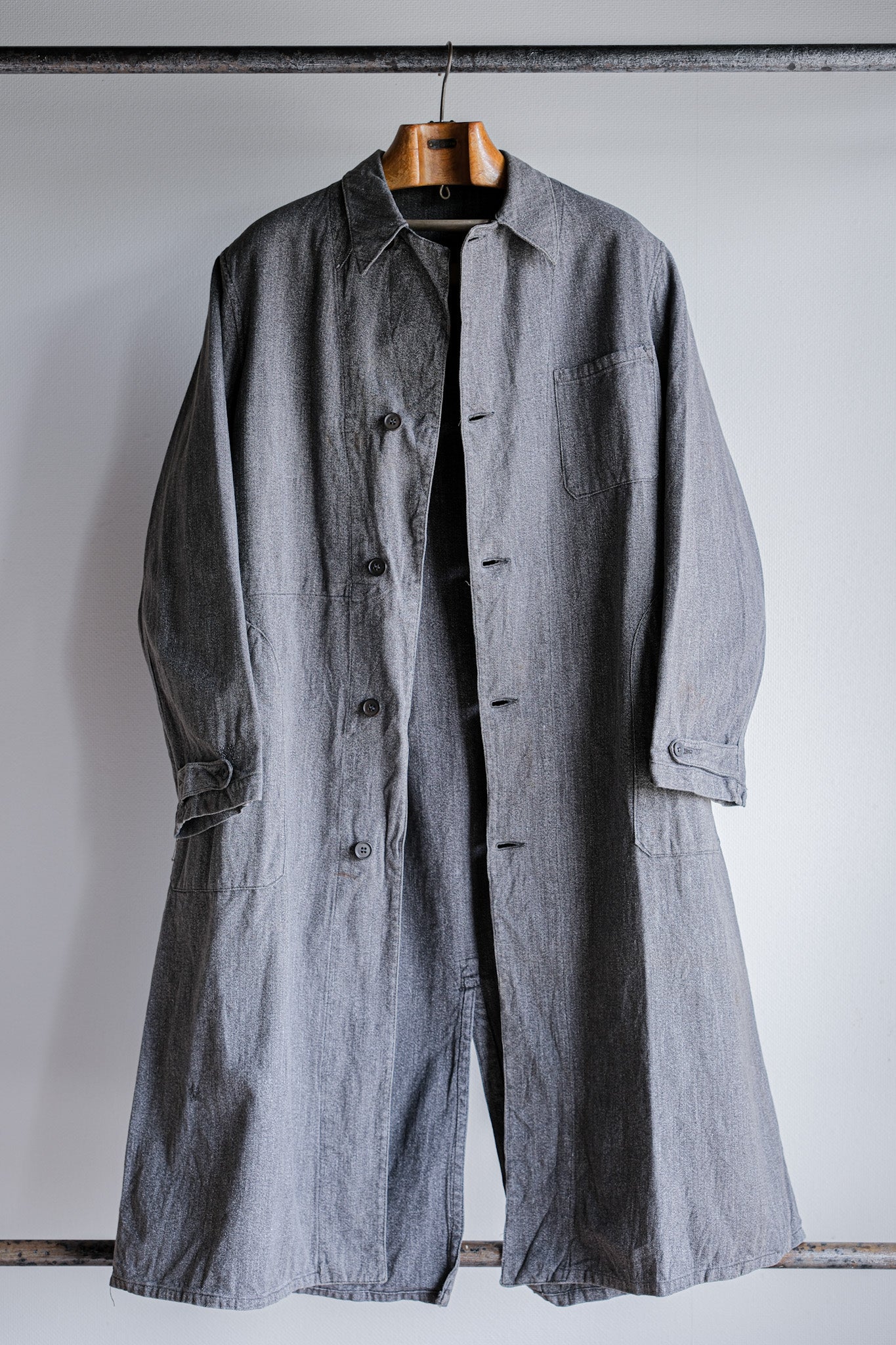 ［~40's］French Vintage Salt & Pepper Cotton Twill Work Coat "Le Mont St. Michel"