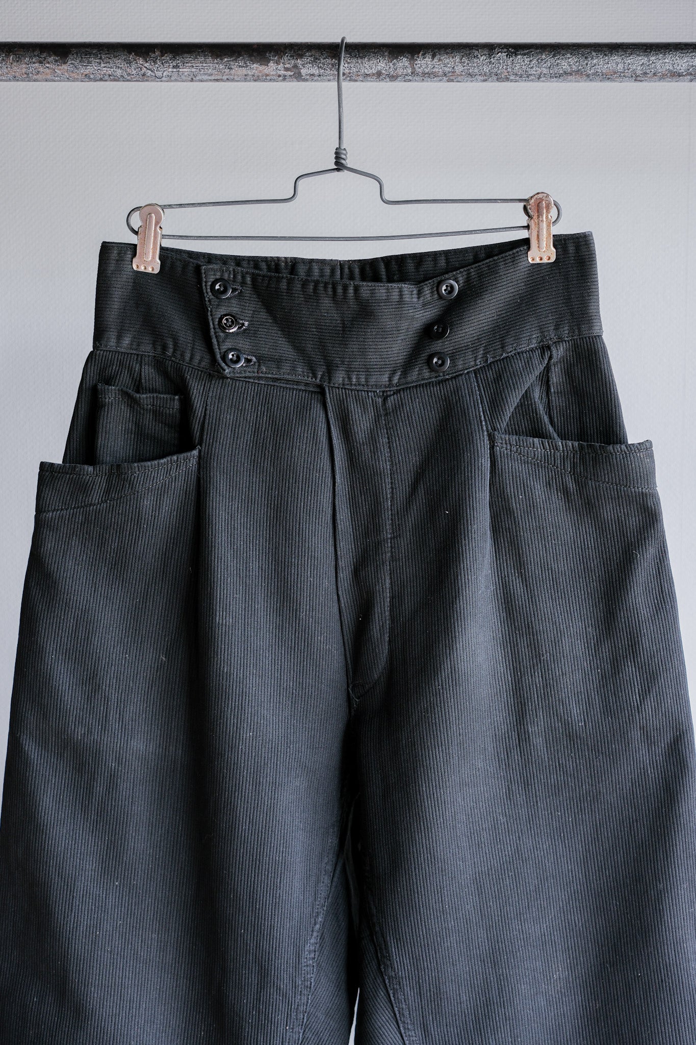 【~50's】French Vintage Black Cotton Pique Work Pants