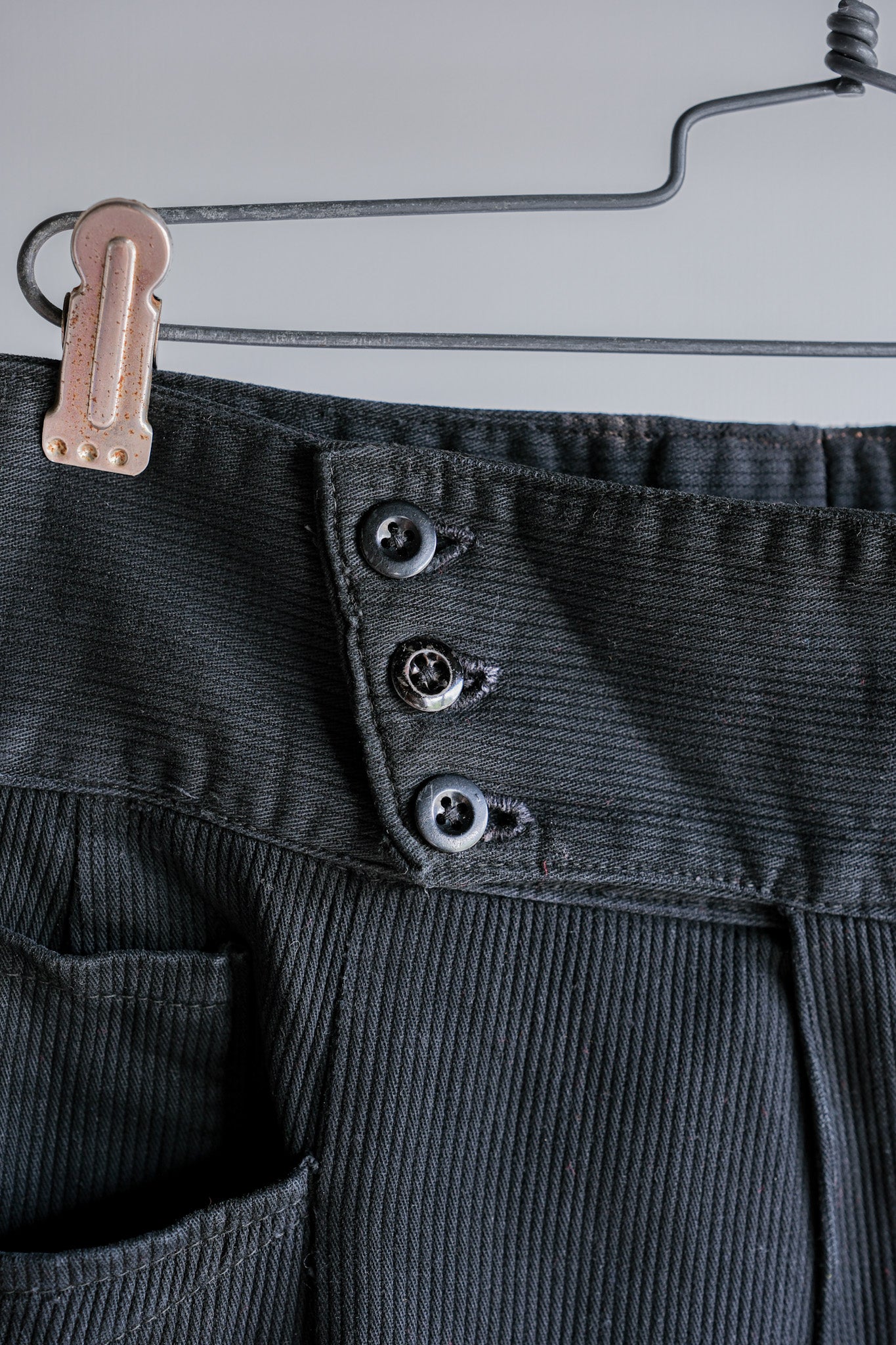 【~50's】French Vintage Black Cotton Pique Work Pants