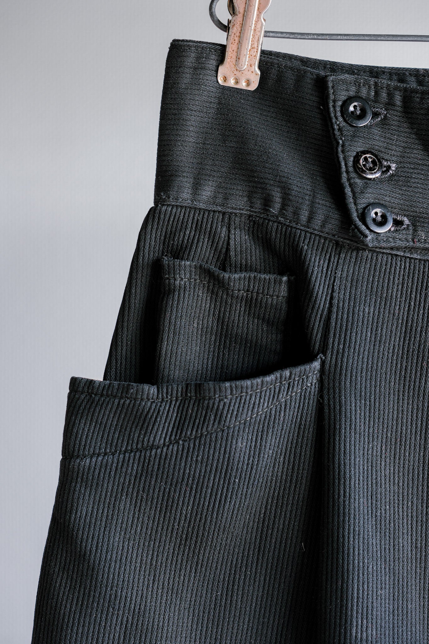 【~50's】French Vintage Black Cotton Pique Work Pants