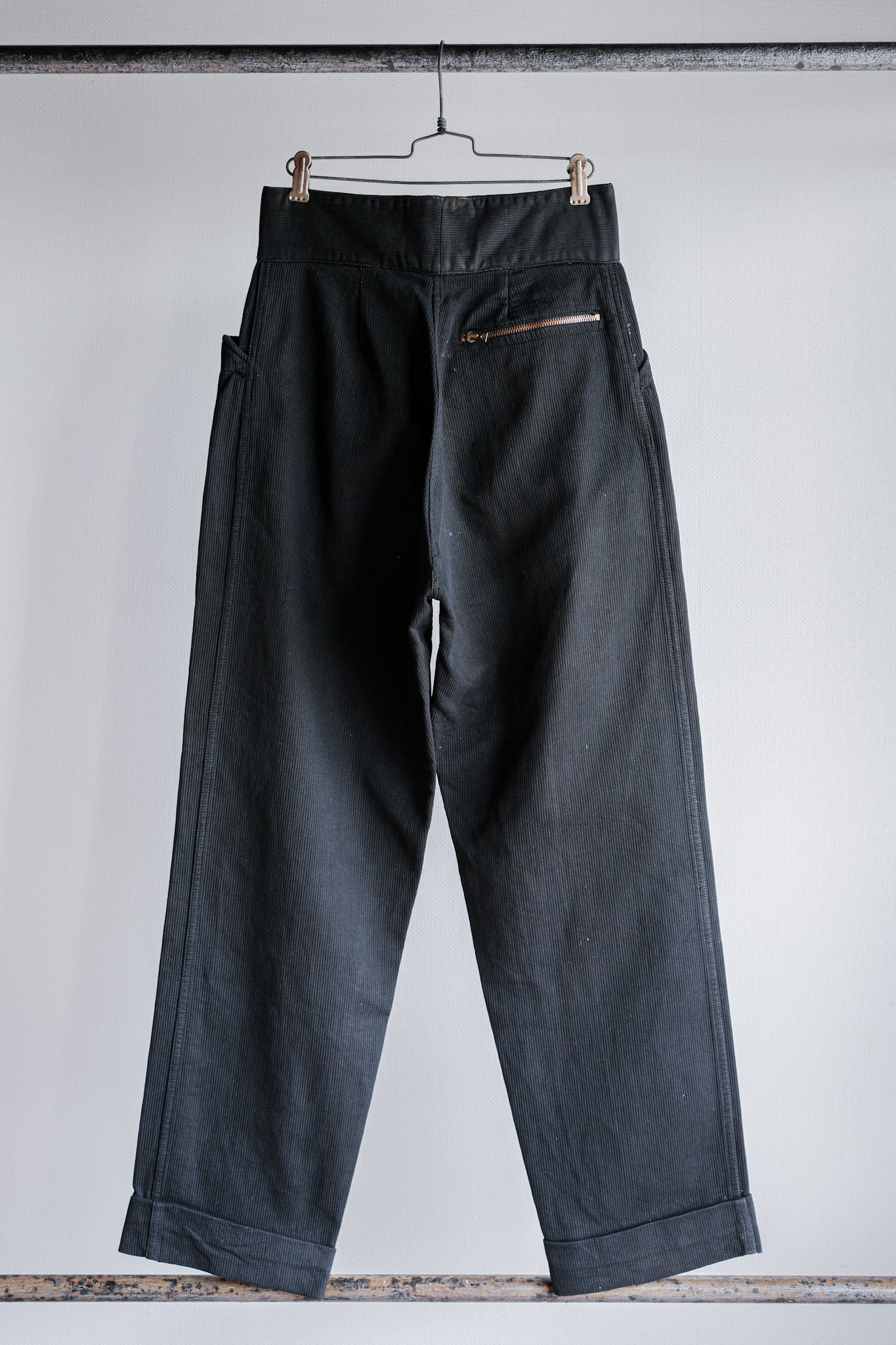 【~50's】French Vintage Black Cotton Pique Work Pants