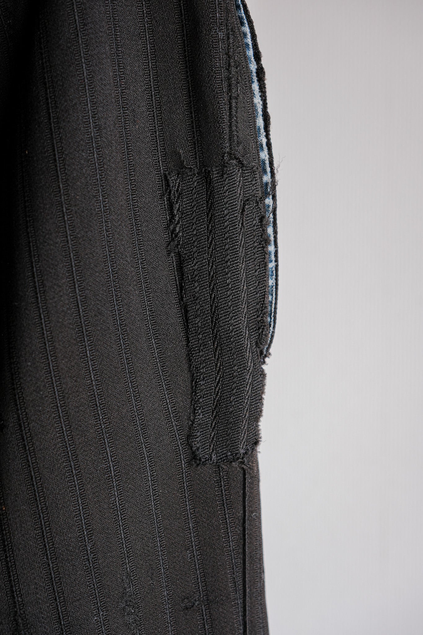 [~ 20's] French Vintage Black Wool Striped Work Pants "Indigo Cotton Lining"