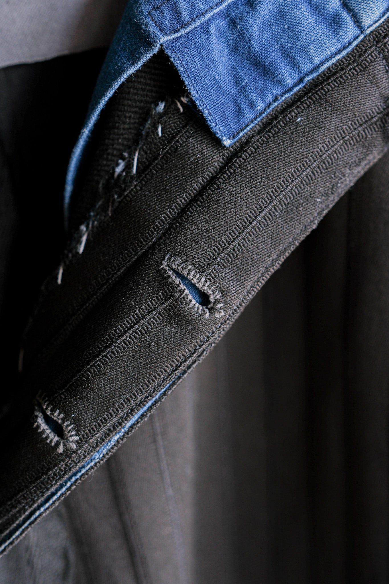 【~20's】French Vintage Black Wool Striped Work Pants "Indigo Cotton Lining"