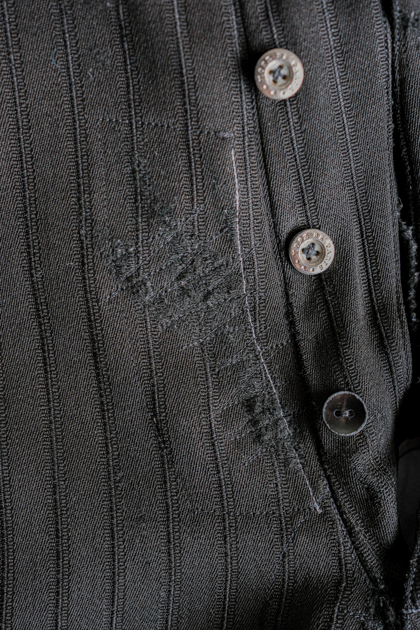 [~ 20's] French Vintage Black Wool Striped Work Pants "Indigo Cotton Lining"