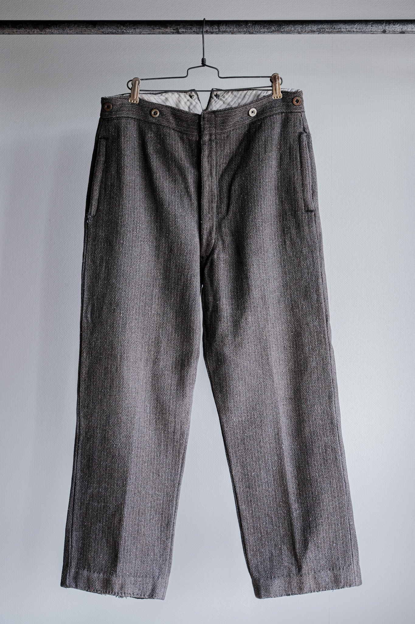 [~ 30's] French Vintage Gray Wool Striped Work Pants