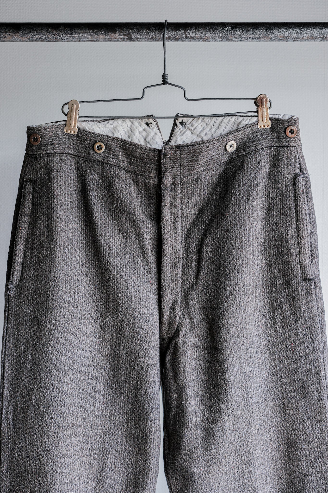 ［~30’s］French Vintage Gray Wool Striped Work Pants