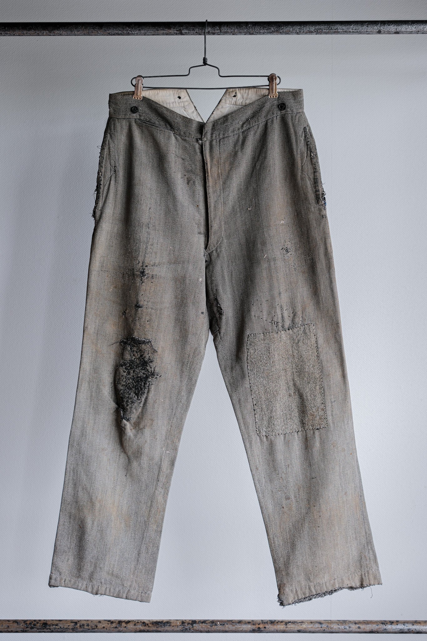 ［~10's］French Antique Salt & Pepper Cotton Twill Work Pants "Boro"