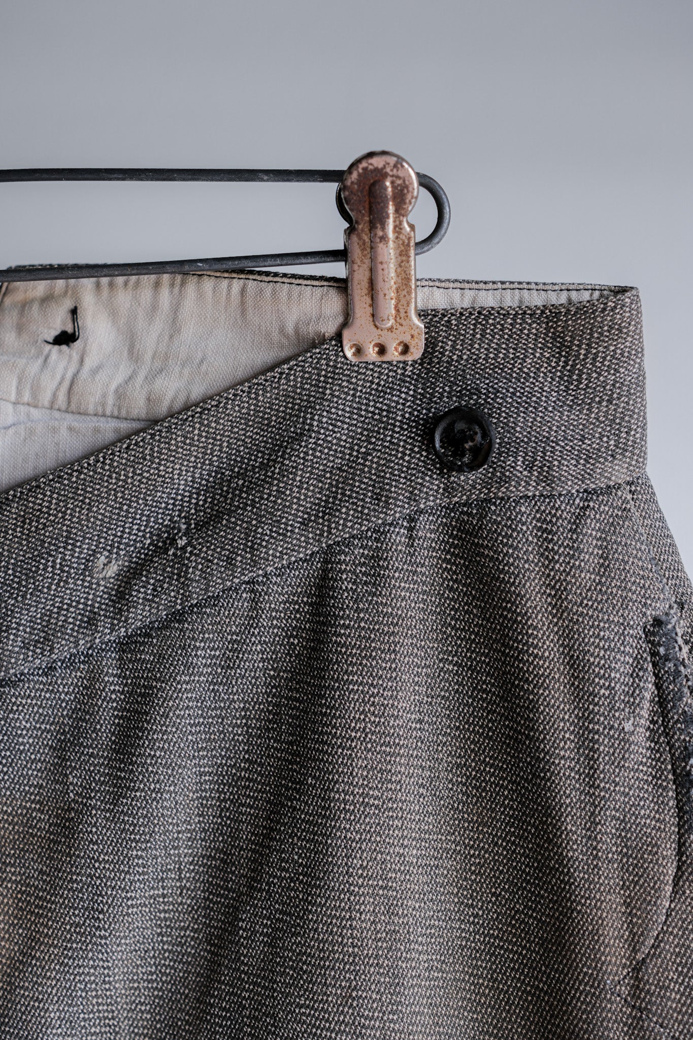 【~10's】French Antique Salt & Pepper Cotton Twill Work Pants "Boro"