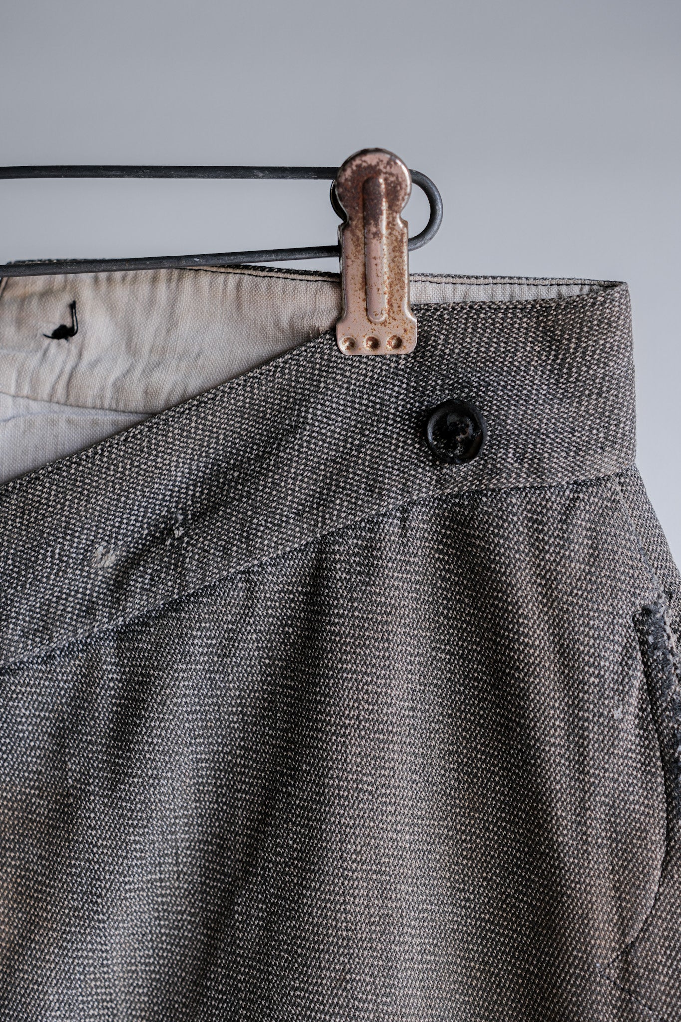 ［~10's］French Antique Salt & Pepper Cotton Twill Work Pants "Boro"