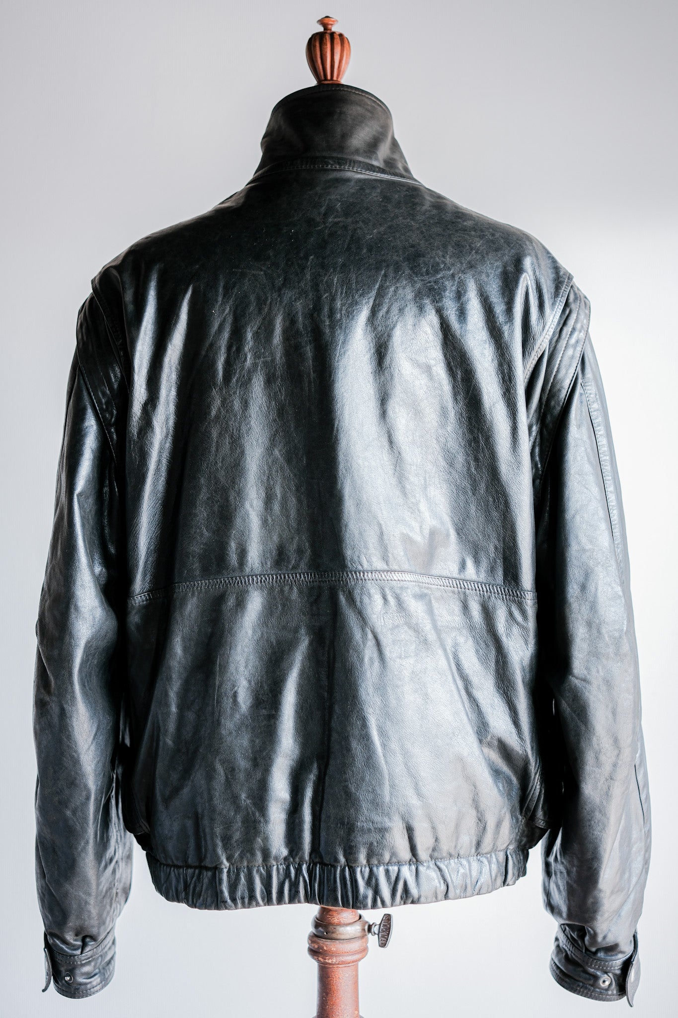 ［~90's］Old Renoma Paris Black Leather Detachable Sleeve Multi Pocket Jacket With Liner Size.XXL