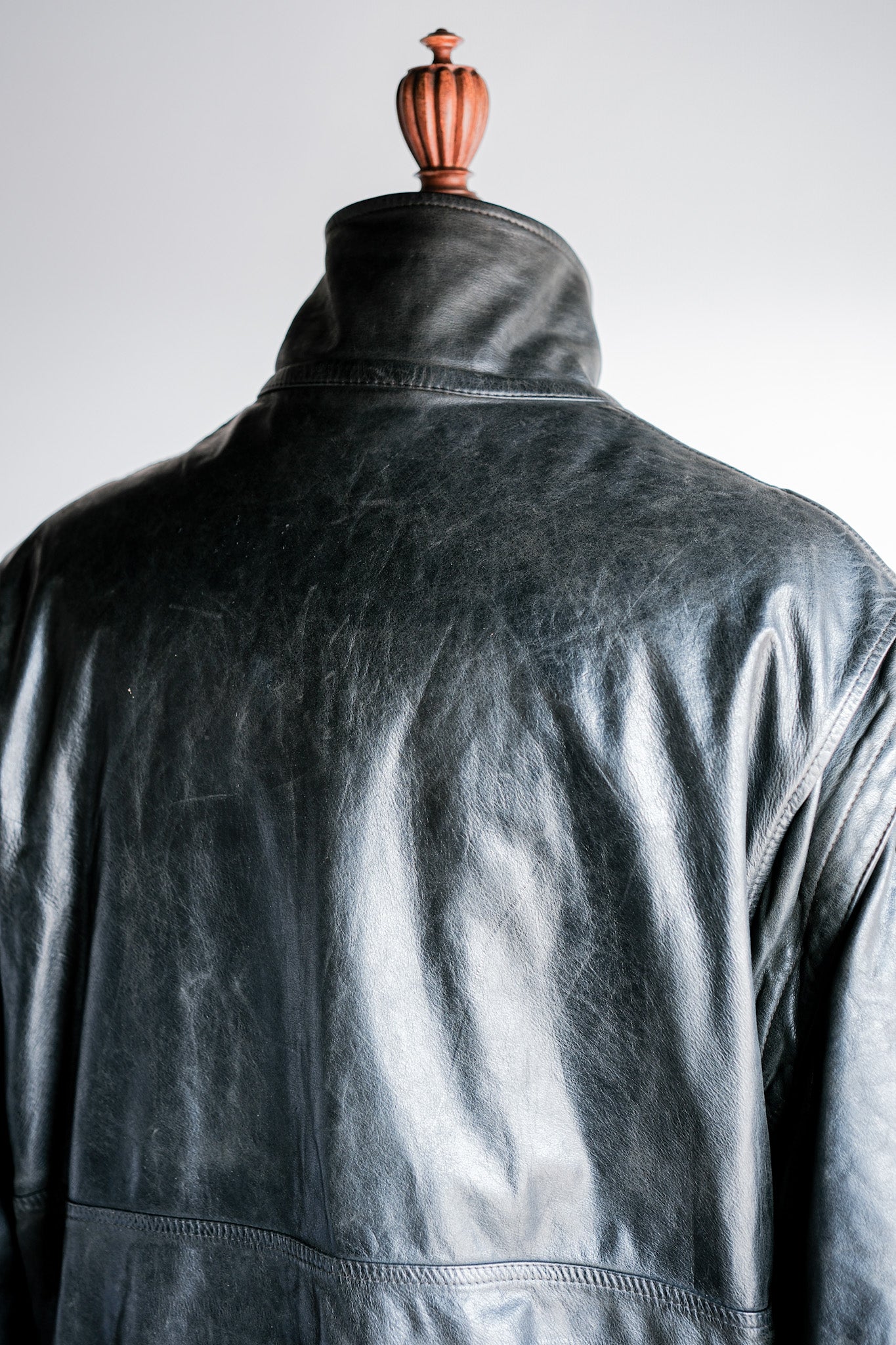 ［~90's］Old Renoma Paris Black Leather Detachable Sleeve Multi Pocket Jacket With Liner Size.XXL