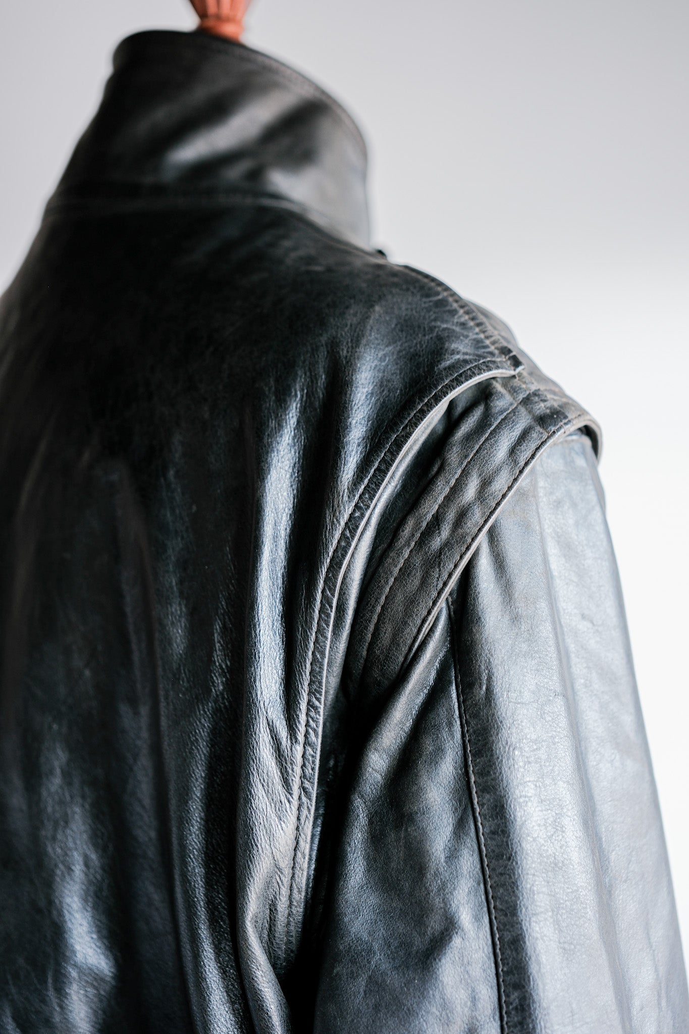 ［~90's］Old Renoma Paris Black Leather Detachable Sleeve Multi Pocket Jacket With Liner Size.XXL