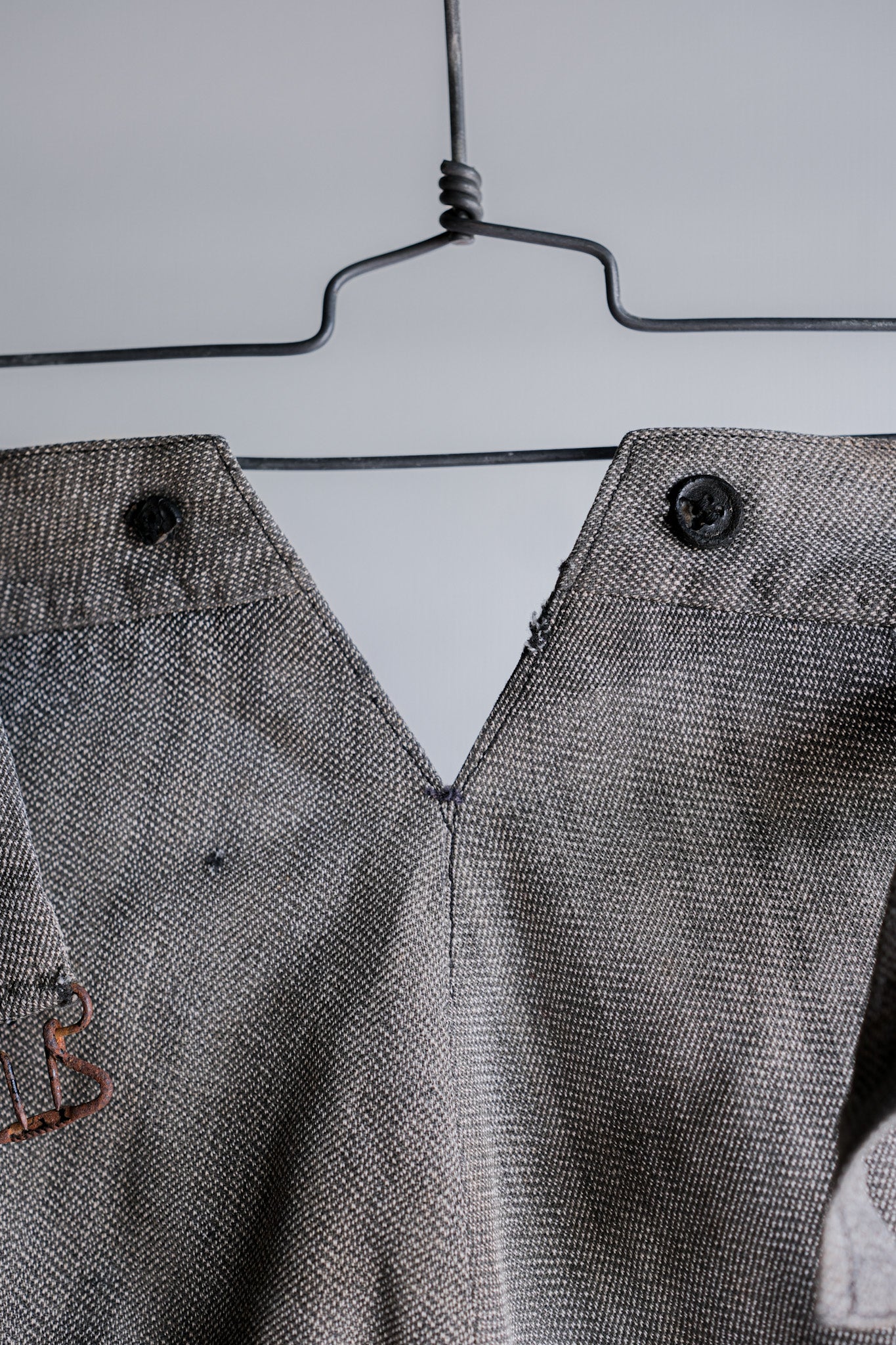 【~10's】French Antique Salt & Pepper Cotton Twill Work Pants "Boro"