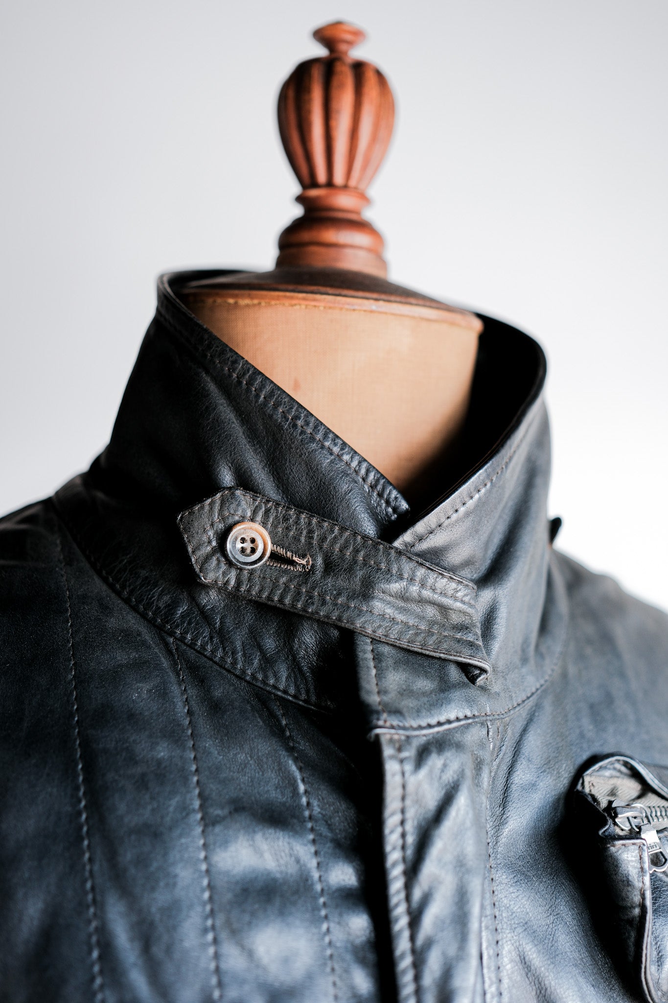 ［~90's］Old Renoma Paris Black Leather Detachable Sleeve Multi Pocket Jacket With Liner Size.XXL