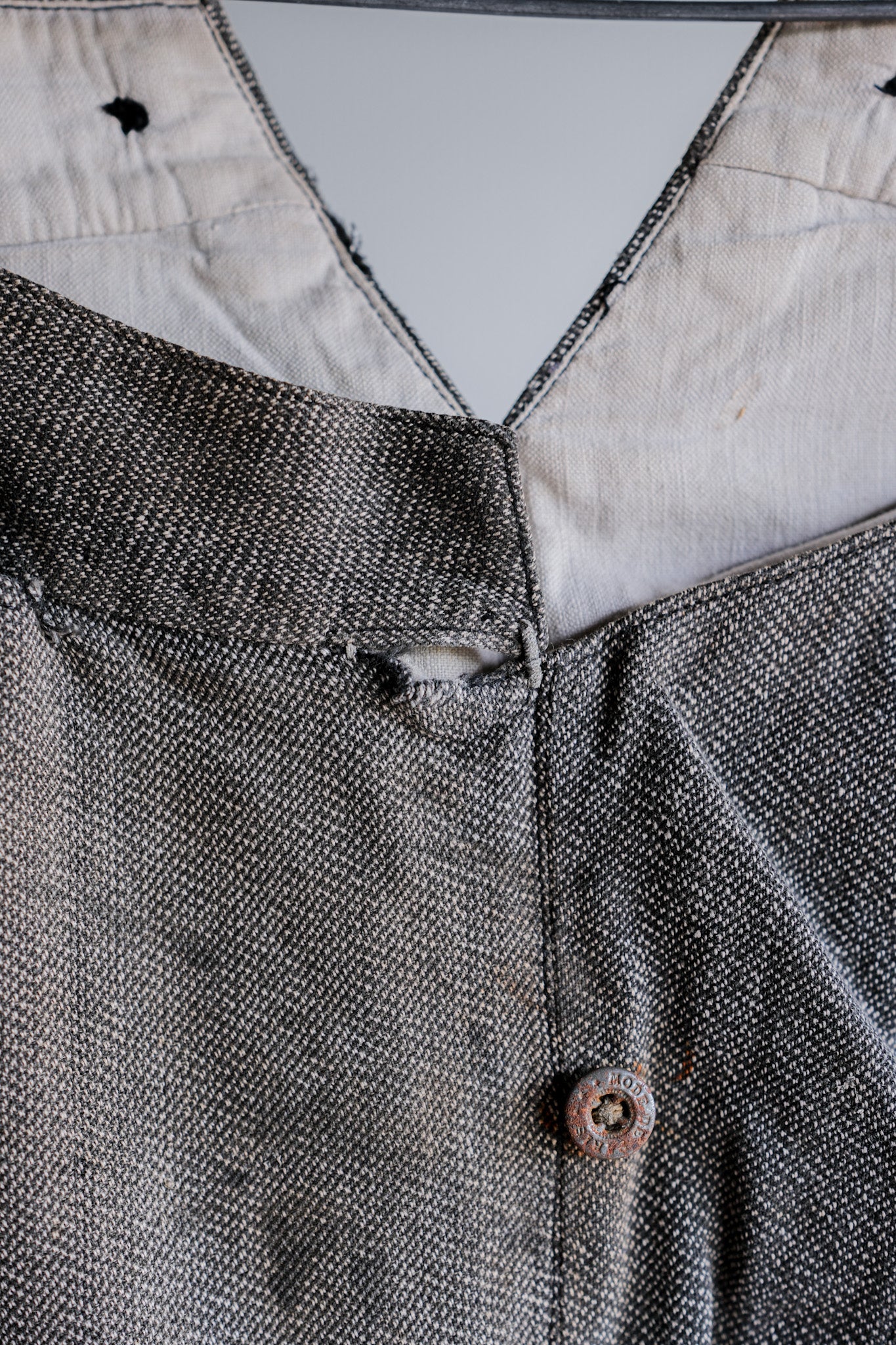 ［~10's］French Antique Salt & Pepper Cotton Twill Work Pants "Boro"