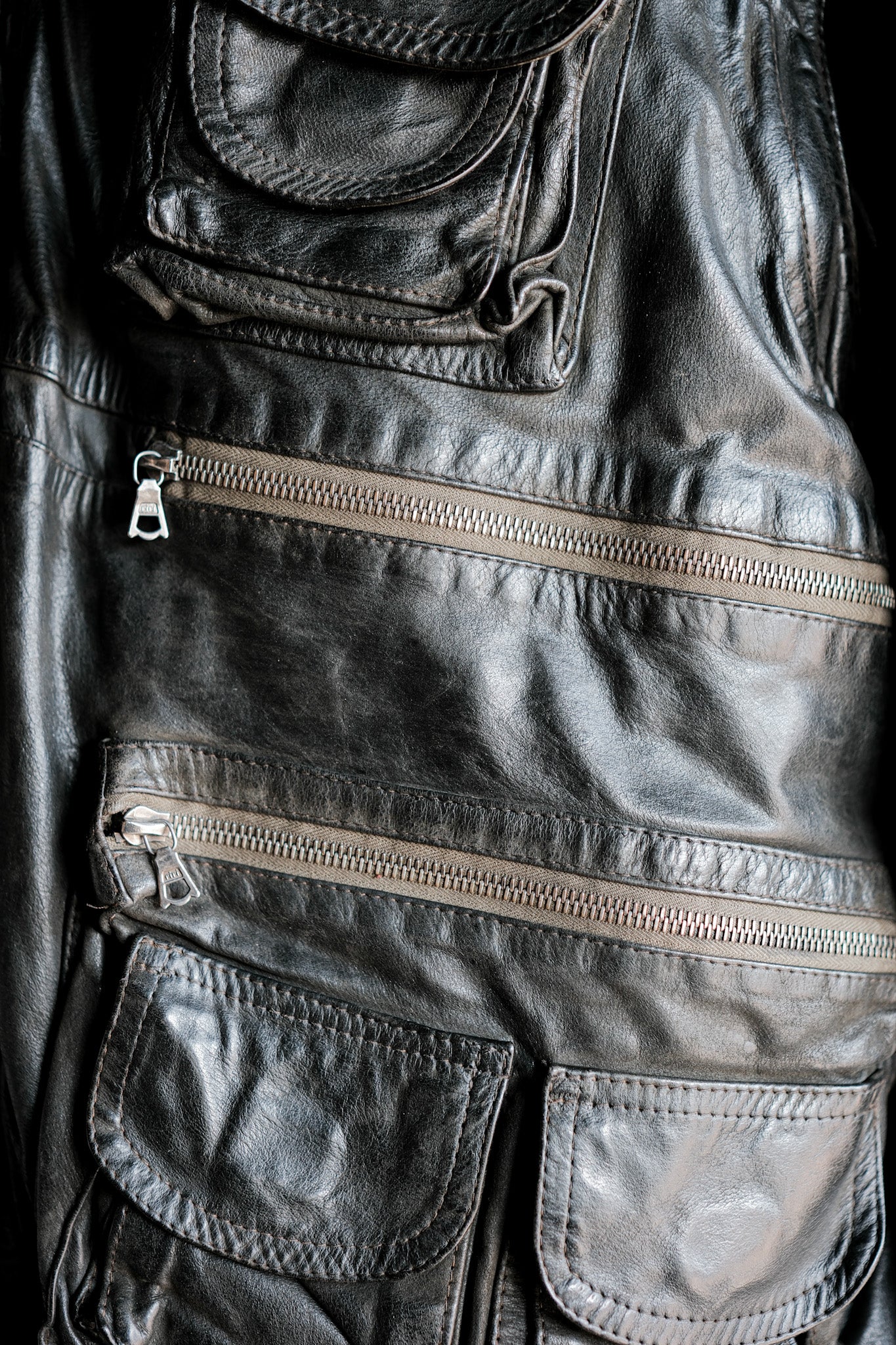 ［~90's］Old Renoma Paris Black Leather Detachable Sleeve Multi Pocket Jacket With Liner Size.XXL