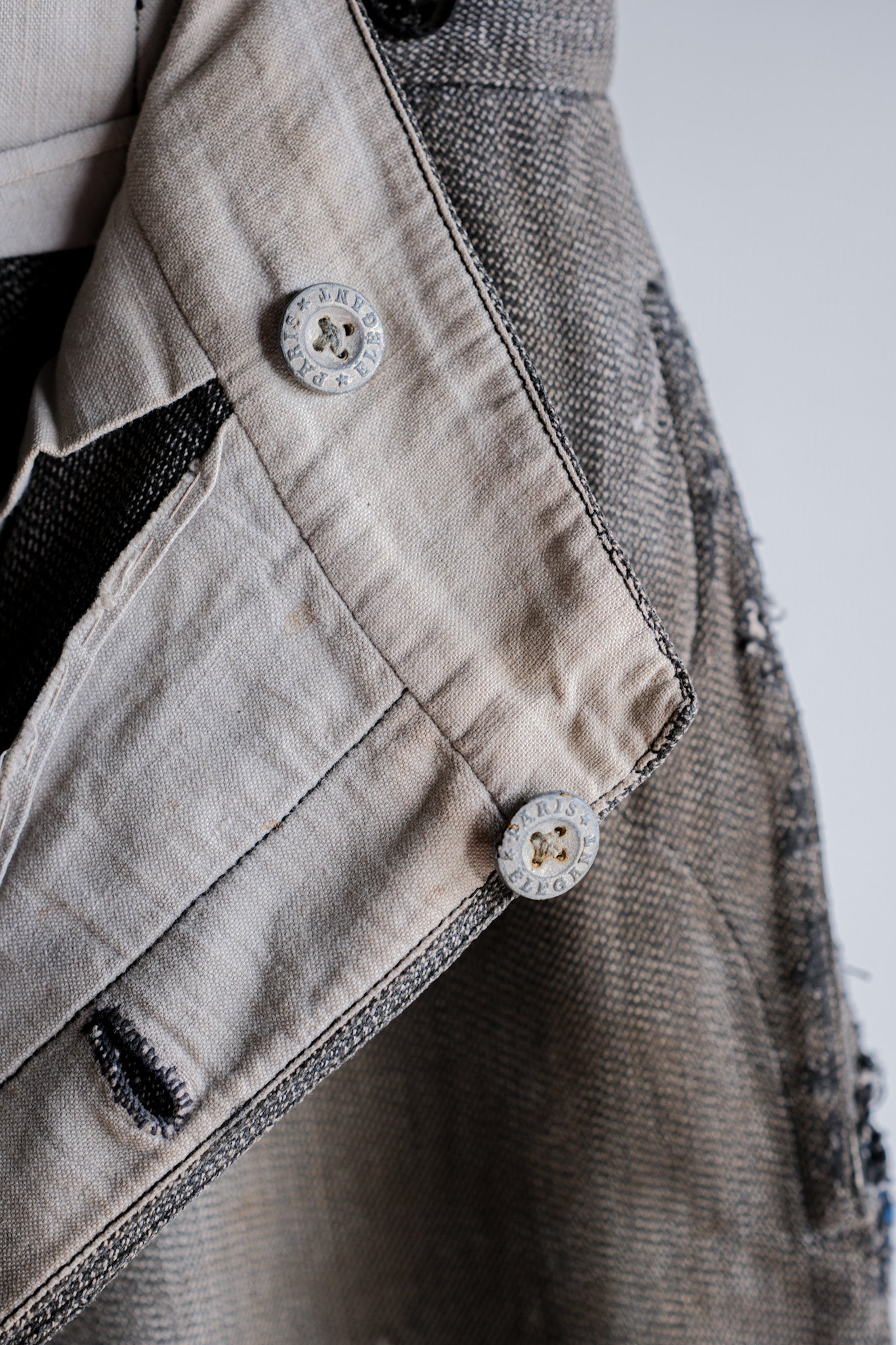 ［~10's］French Antique Salt & Pepper Cotton Twill Work Pants "Boro"