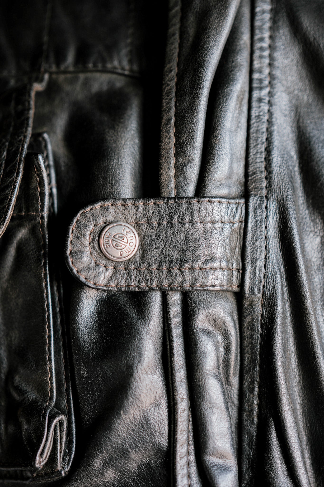 [~ 90's] Old Renoma Paris Black Leather Detachable Sleeve Multi Pocket Jacket with Line Size.xxl