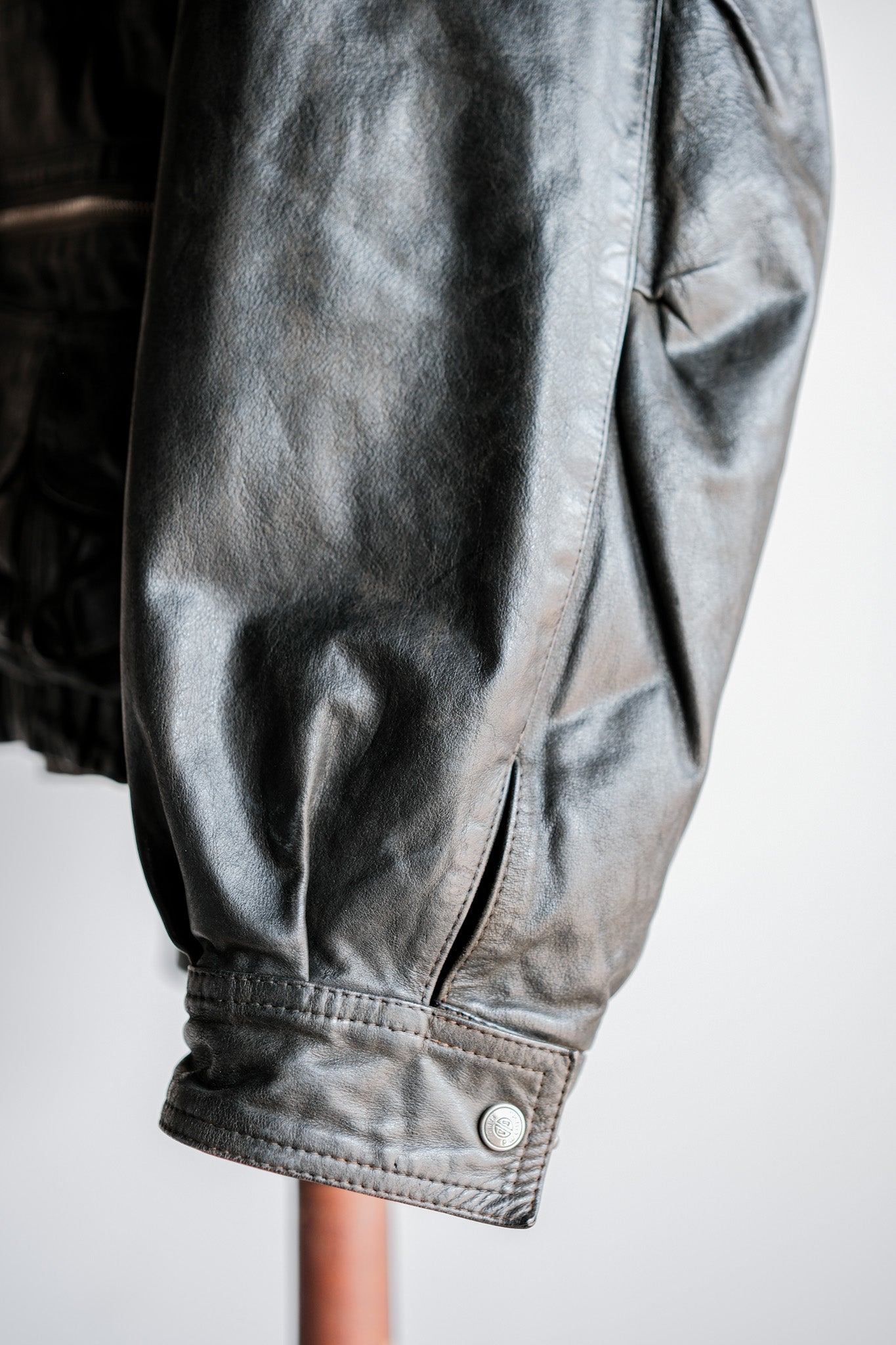 ［~90's］Old Renoma Paris Black Leather Detachable Sleeve Multi Pocket Jacket With Liner Size.XXL
