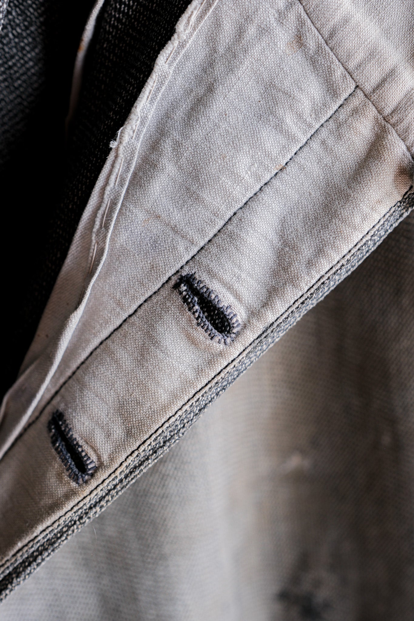 ［~10's］French Antique Salt & Pepper Cotton Twill Work Pants "Boro"
