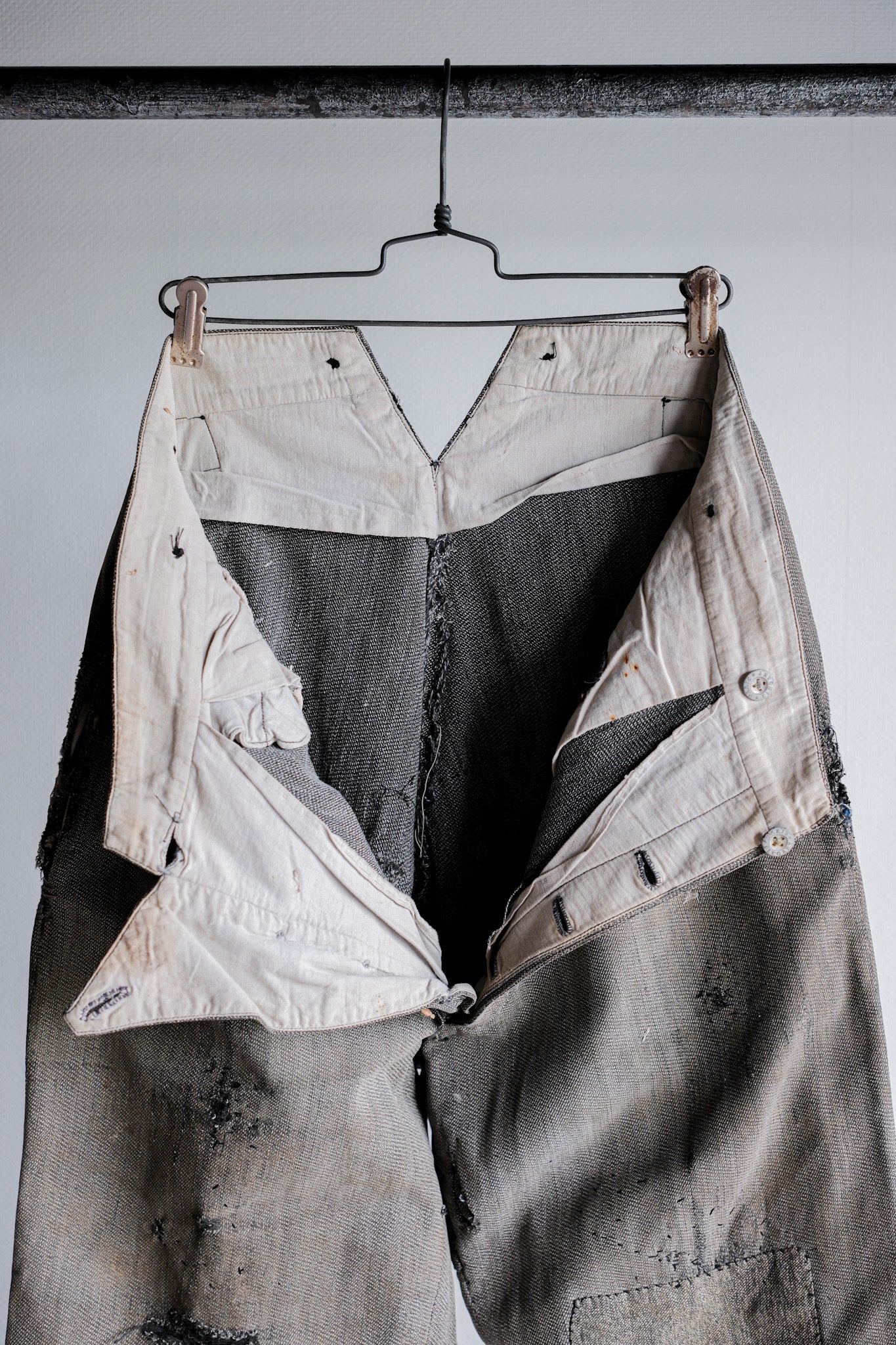 ［~10's］French Antique Salt & Pepper Cotton Twill Work Pants "Boro"