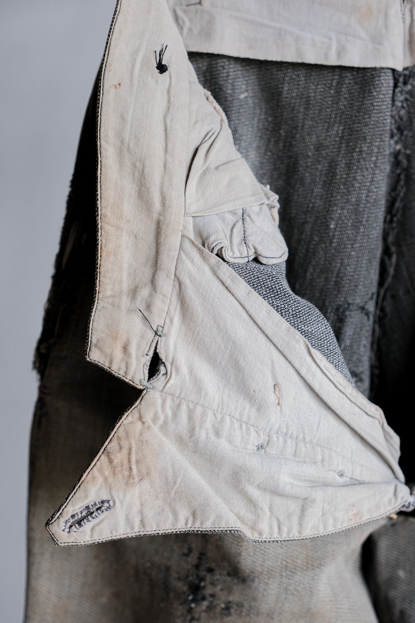 ［~10's］French Antique Salt & Pepper Cotton Twill Work Pants "Boro"