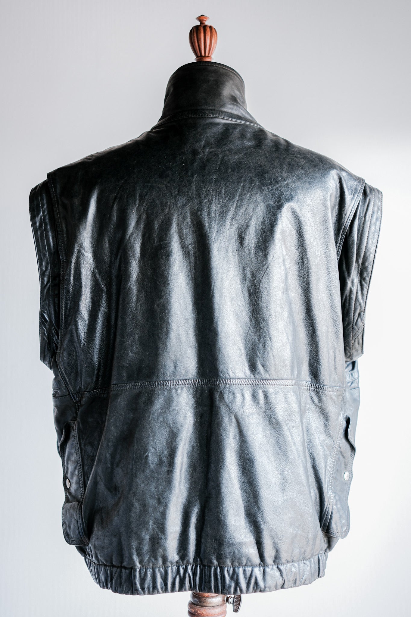 ［~90's］Old Renoma Paris Black Leather Detachable Sleeve Multi Pocket Jacket With Liner Size.XXL