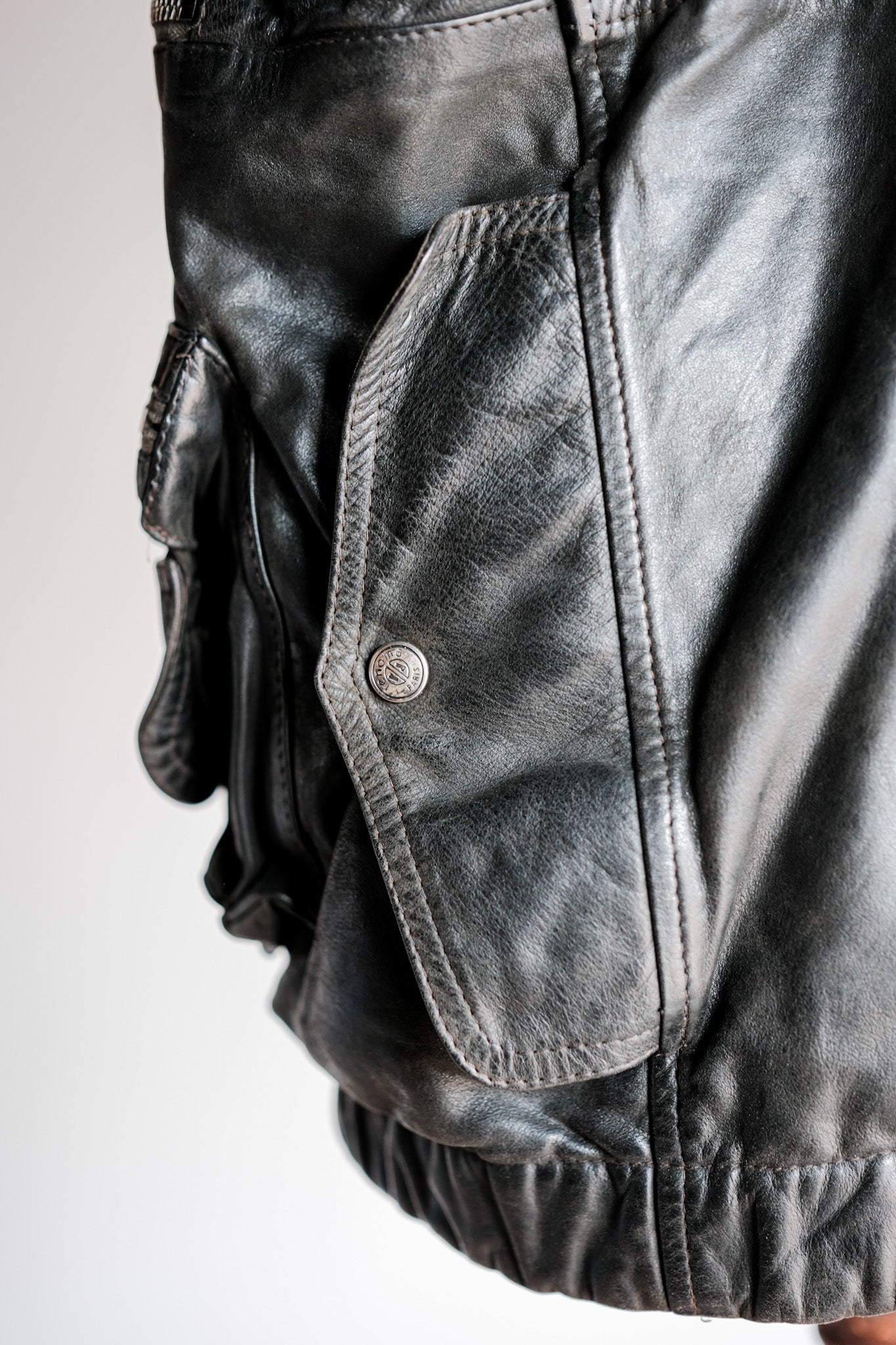 ［~90's］Old Renoma Paris Black Leather Detachable Sleeve Multi Pocket Jacket With Liner Size.XXL