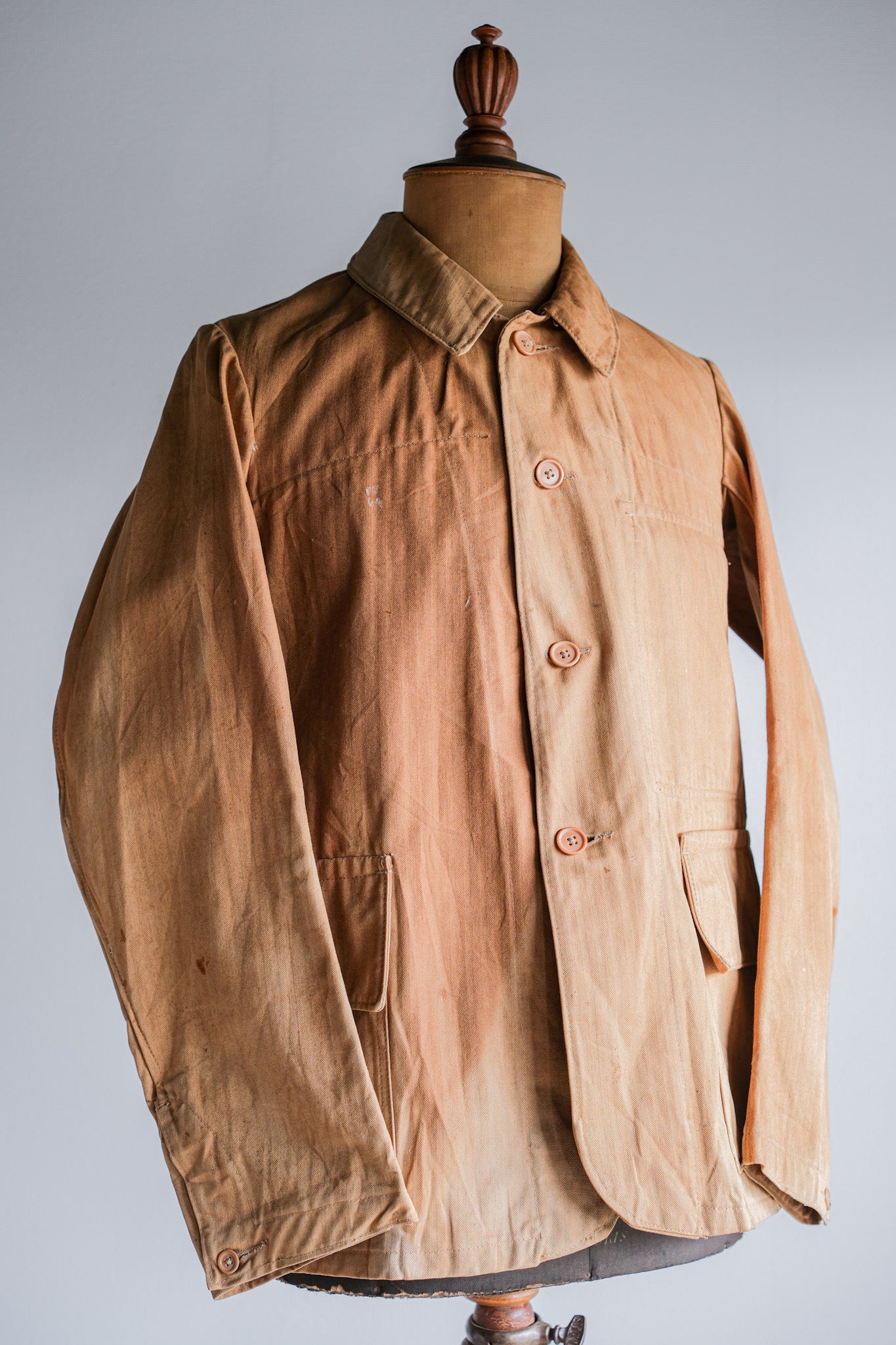 [~ 40's] French Vintage Brown HBT Cotton Work Jacket