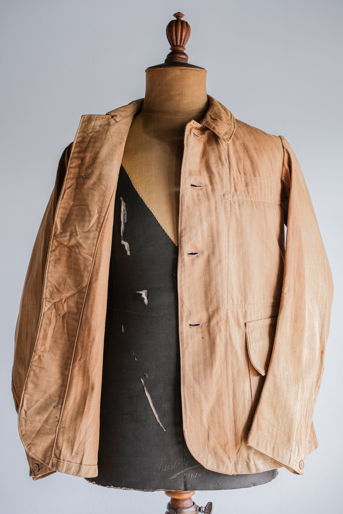 ［~40's］French Vintage Brown HBT Cotton Work Jacket