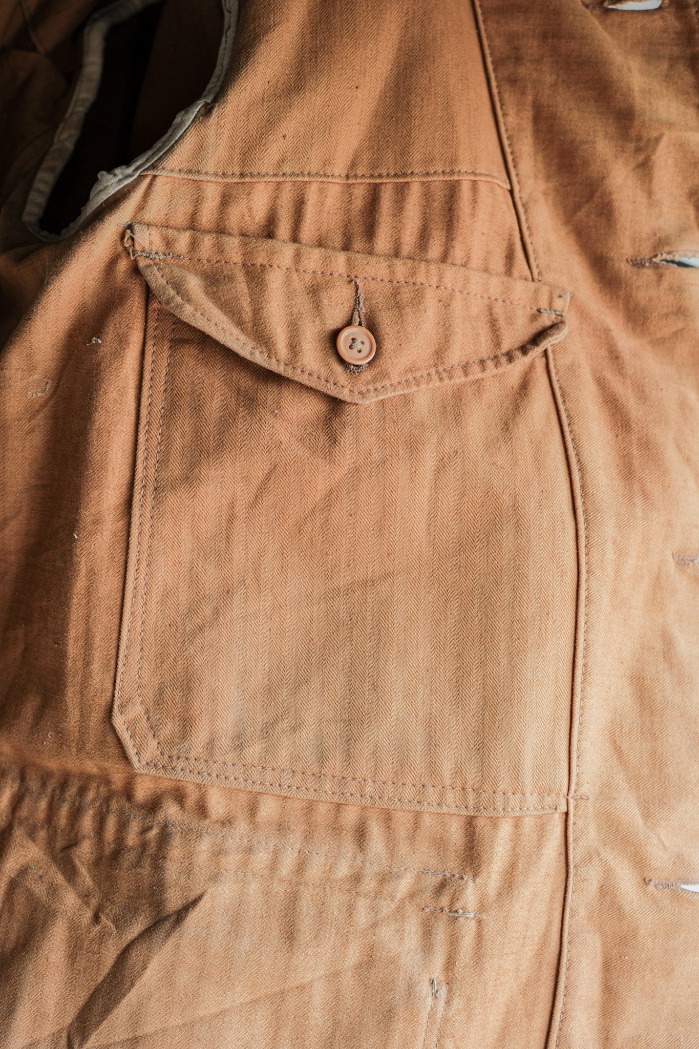 [~ 40's] French Vintage Brown HBT Cotton Work Jacket