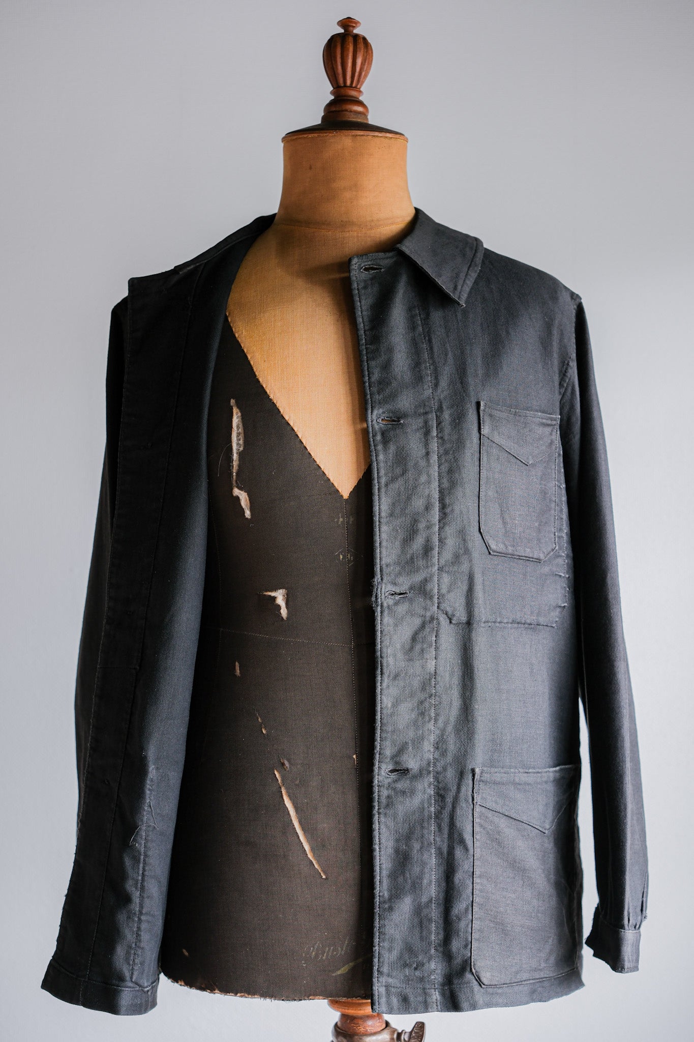 ［~30's］French Vintage Black Light Moleskin Work Jacket "4 Buttons"