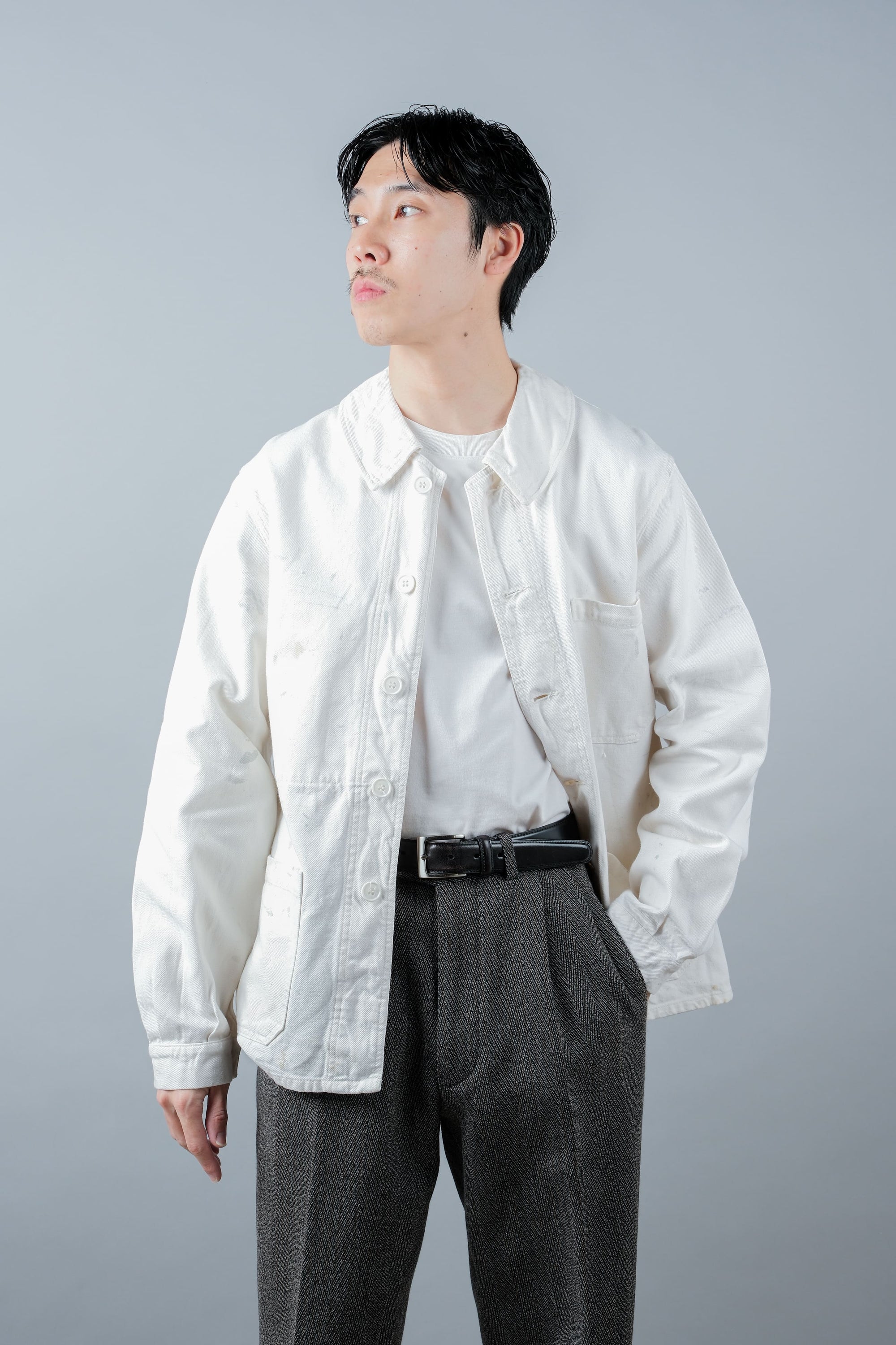 ［~60's］French Vintage White Cotton Twill Work Jacket