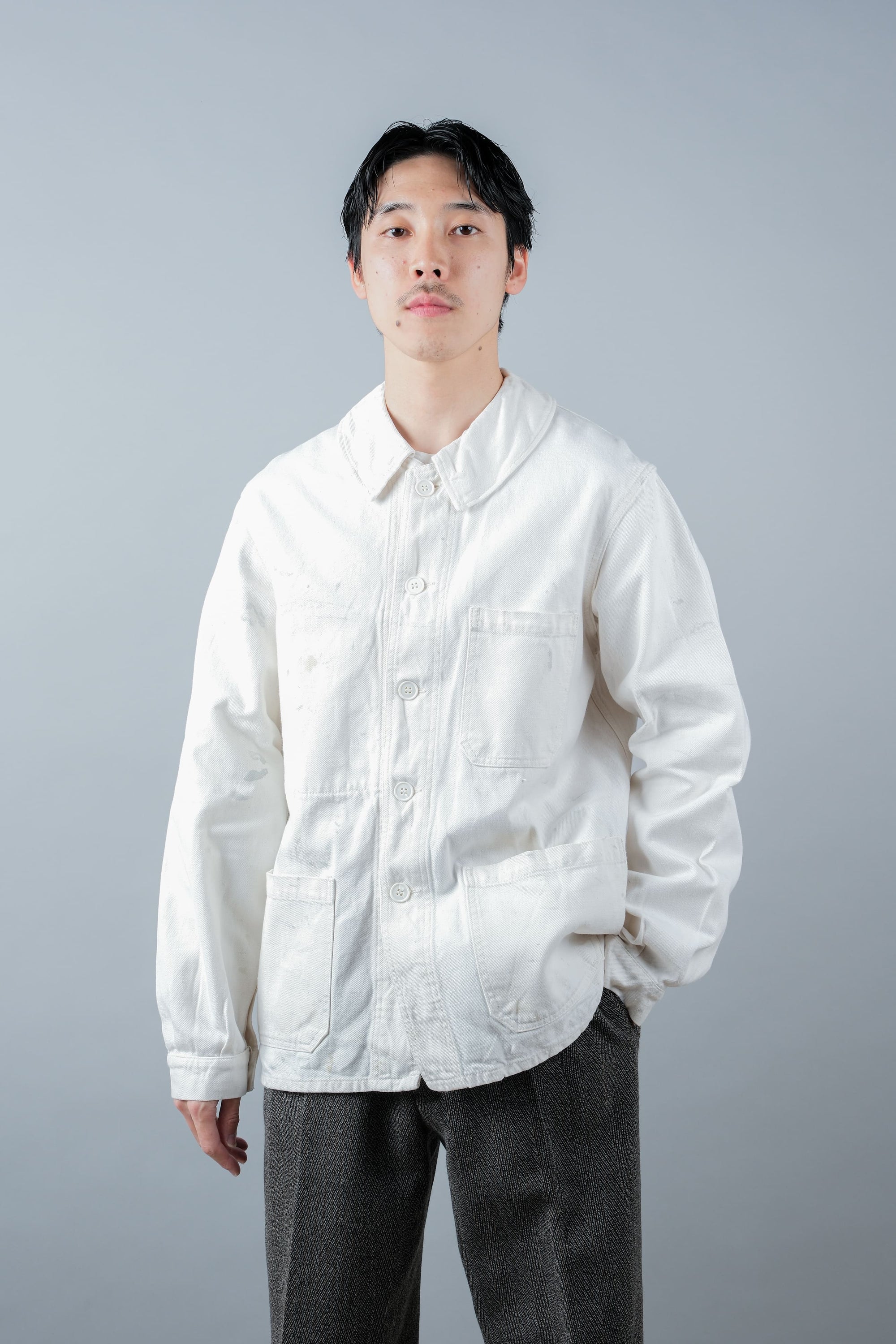 ［~60's］French Vintage White Cotton Twill Work Jacket