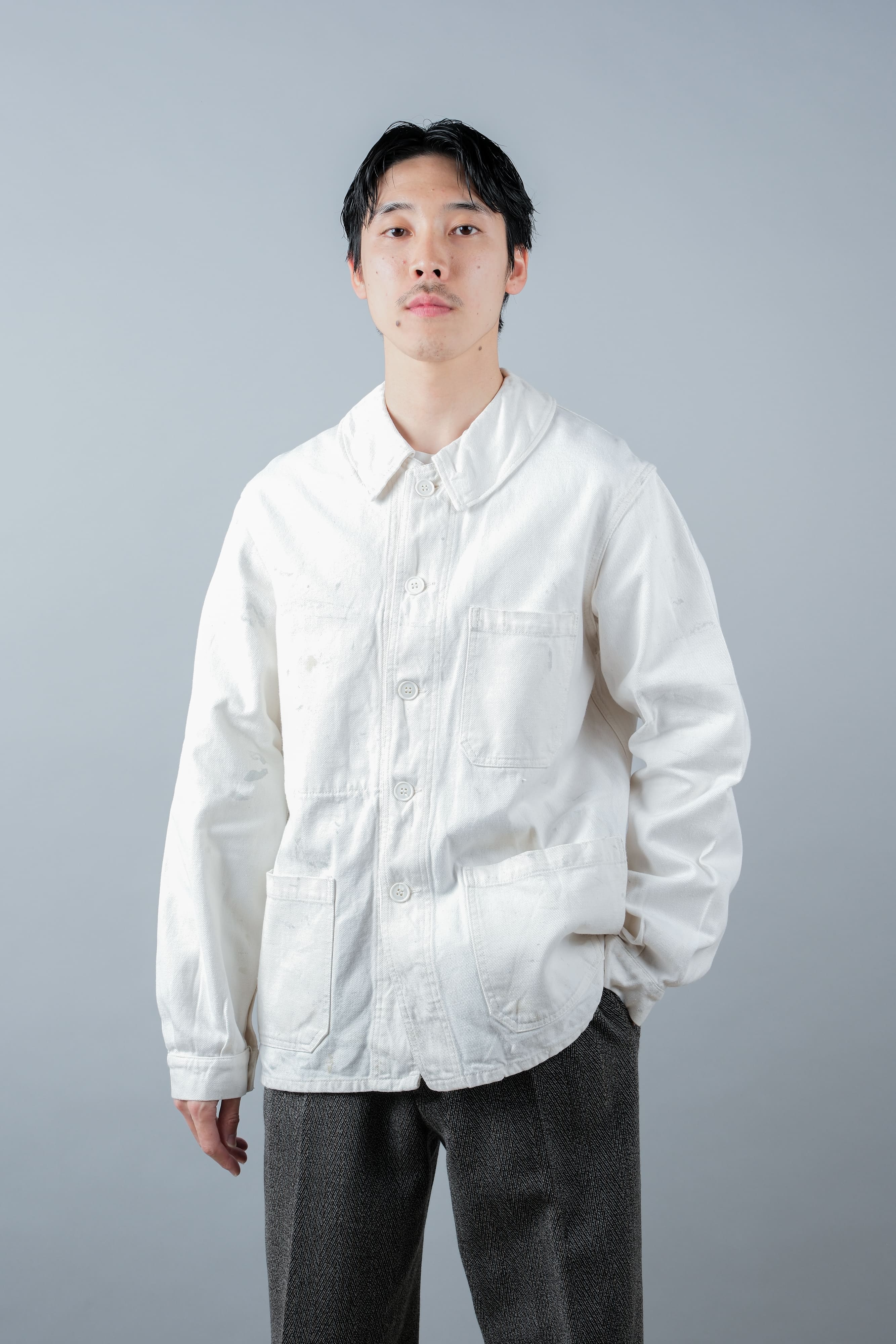 [~ 60's] French Vintage White Cotton Twill Work Jacket