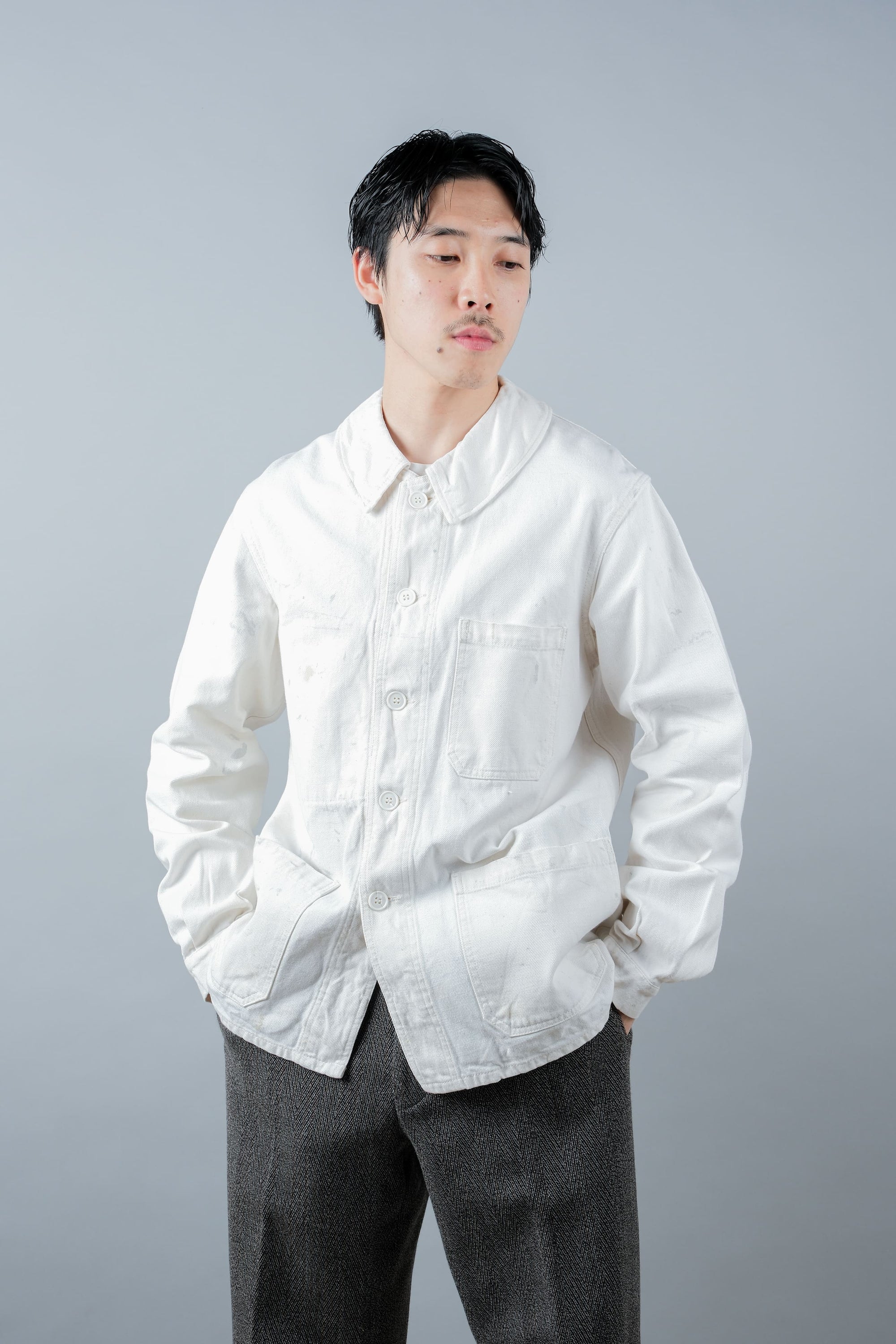 ［~60's］French Vintage White Cotton Twill Work Jacket