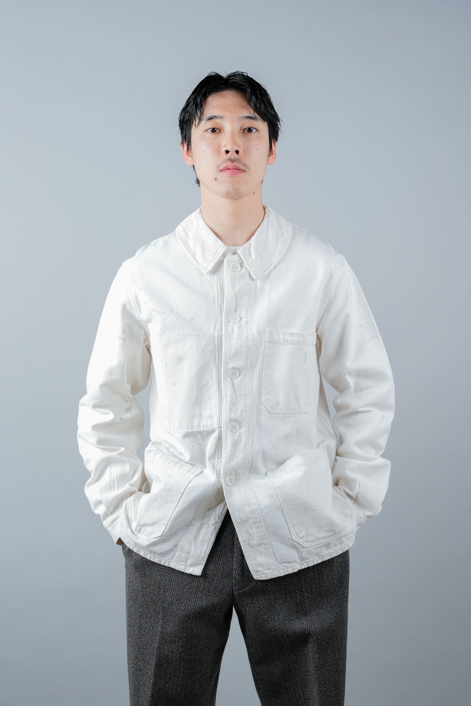 ［~60's］French Vintage White Cotton Twill Work Jacket