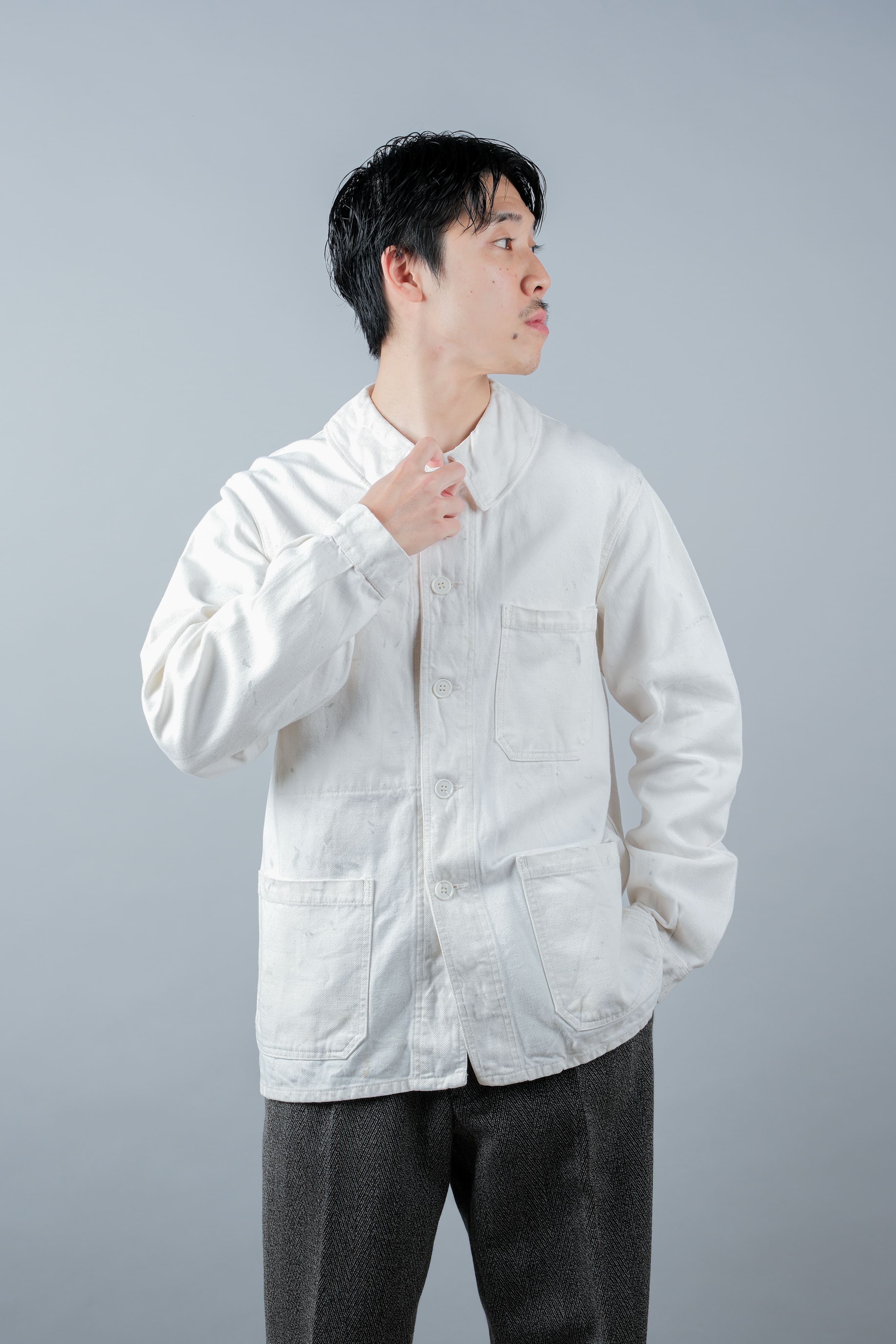 [~ 60's] French Vintage White Cotton Twill Work Jacket