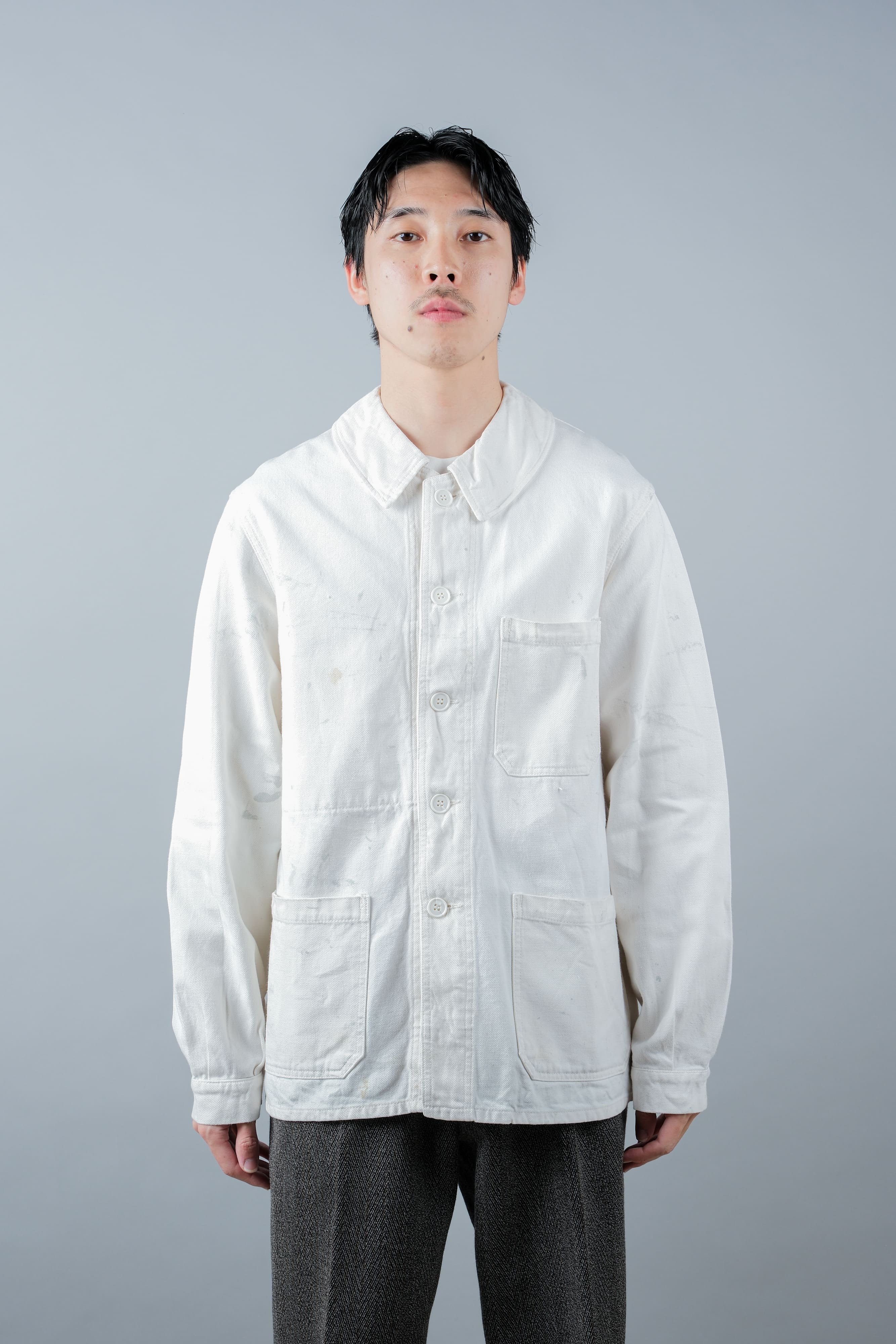 [~ 60's] French Vintage White Cotton Twill Work Jacket