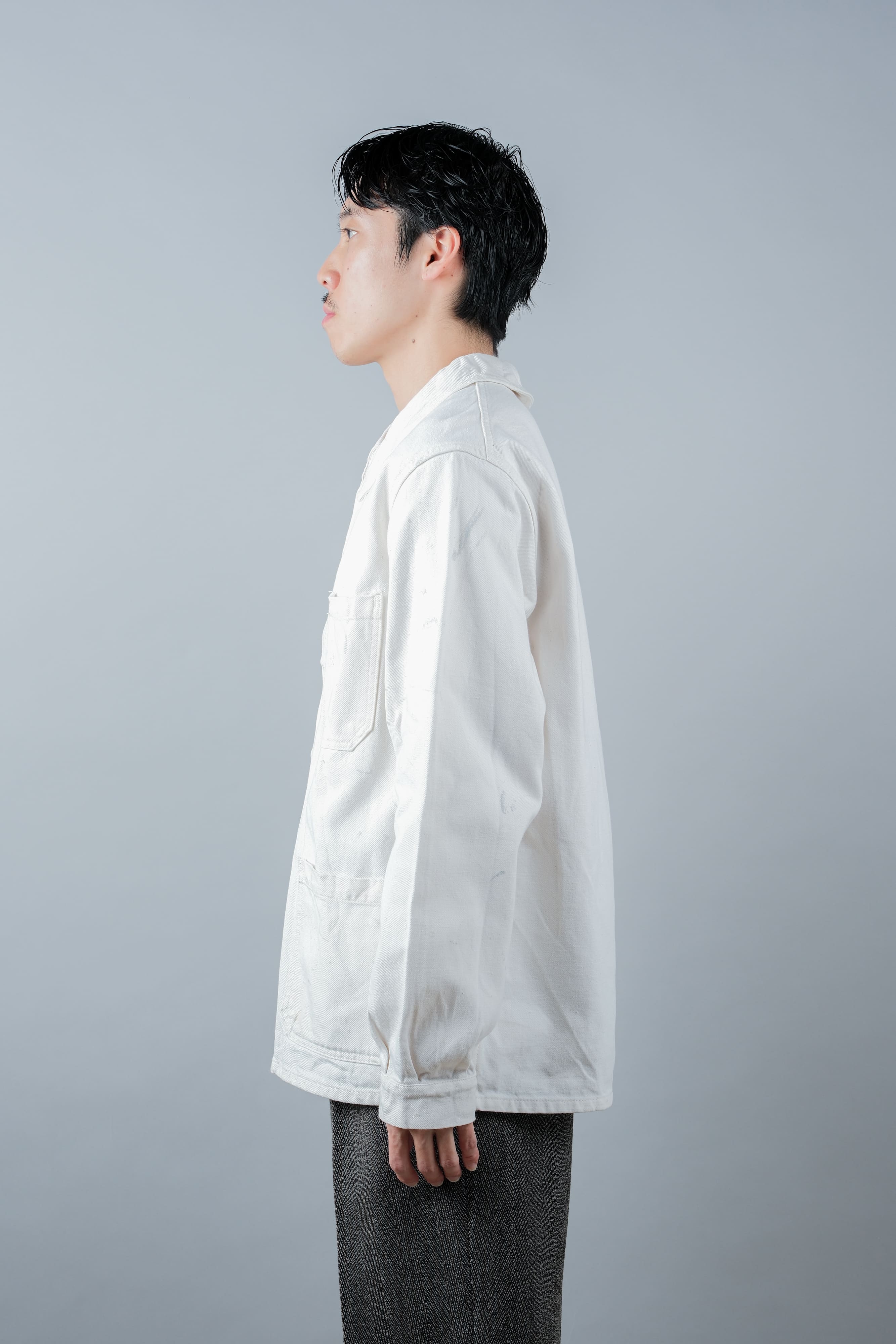 [~ 60's] French Vintage White Cotton Twill Work Jacket