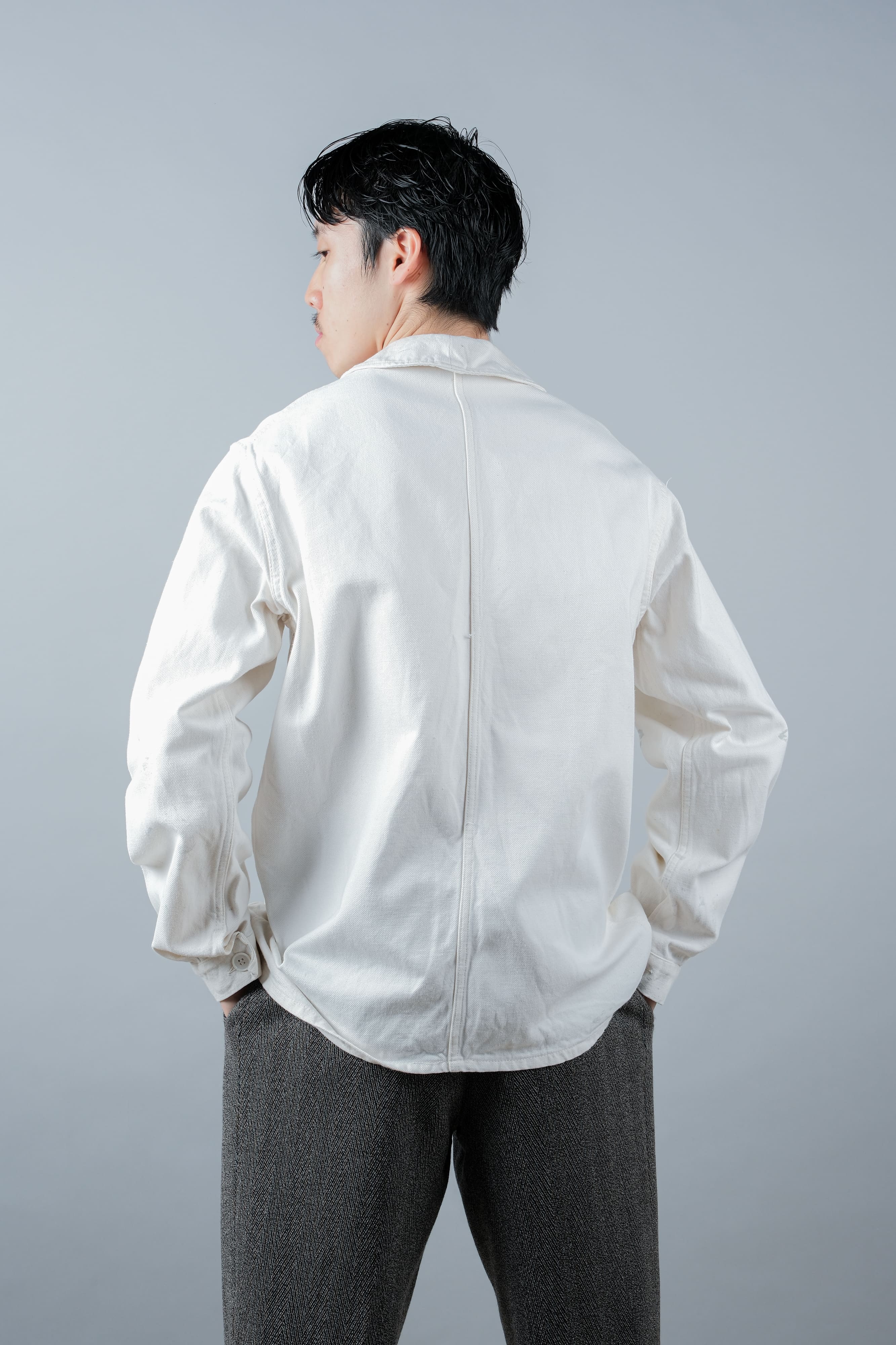 [~ 60's] French Vintage White Cotton Twill Work Jacket