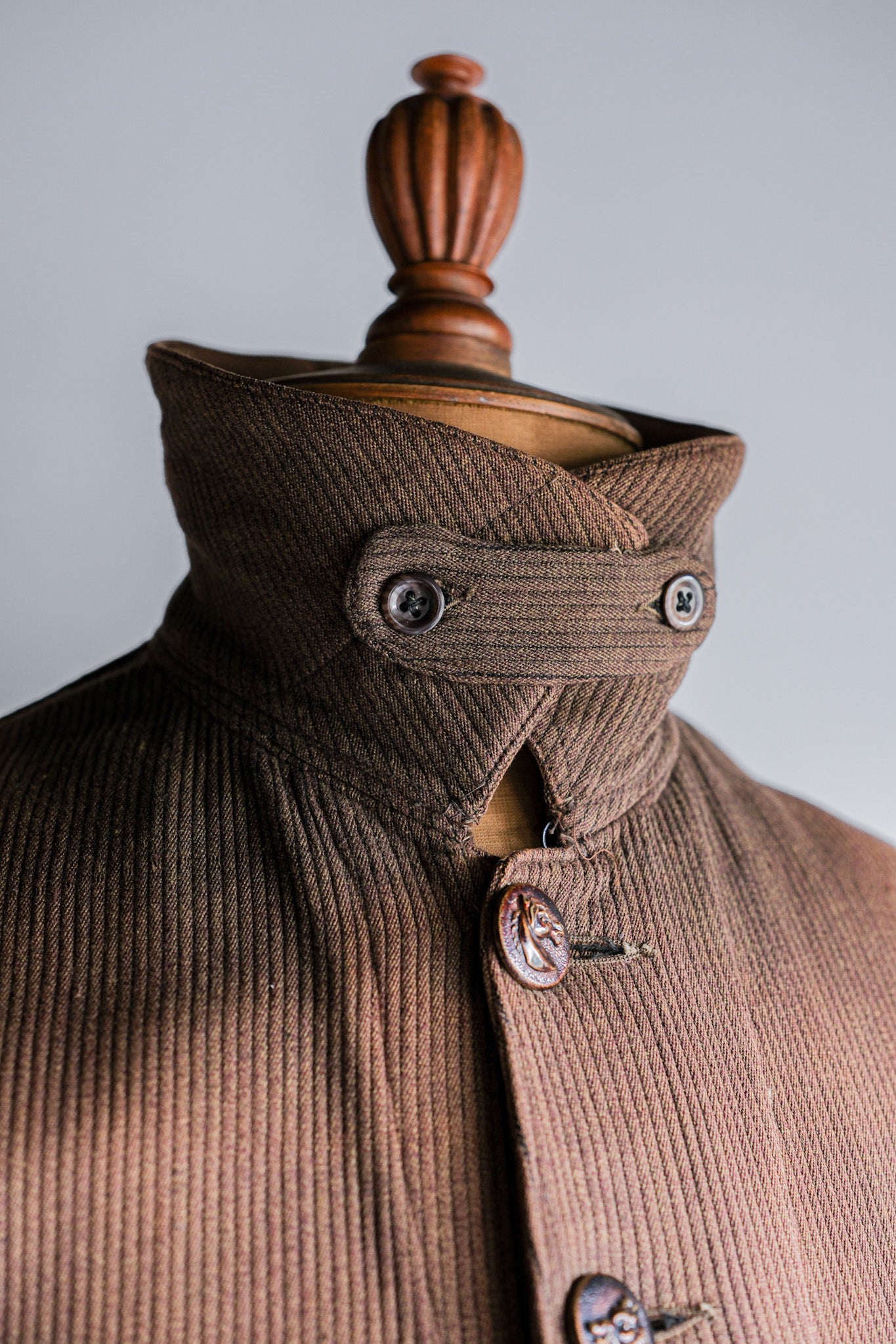 ［~30's］French Vintage Brown Cotton Pique Hunting Jacket With Chin Strap