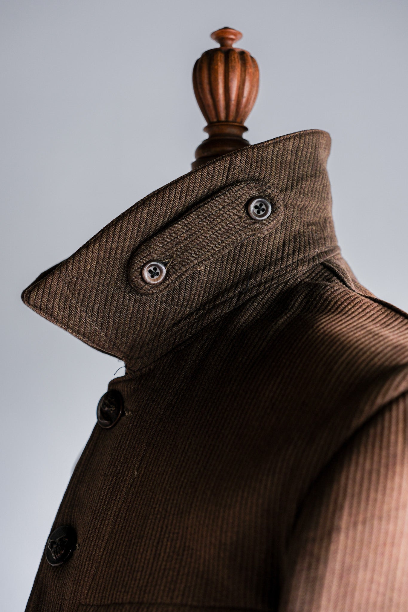 ［~30's］French Vintage Brown Cotton Pique Hunting Jacket With Chin Strap
